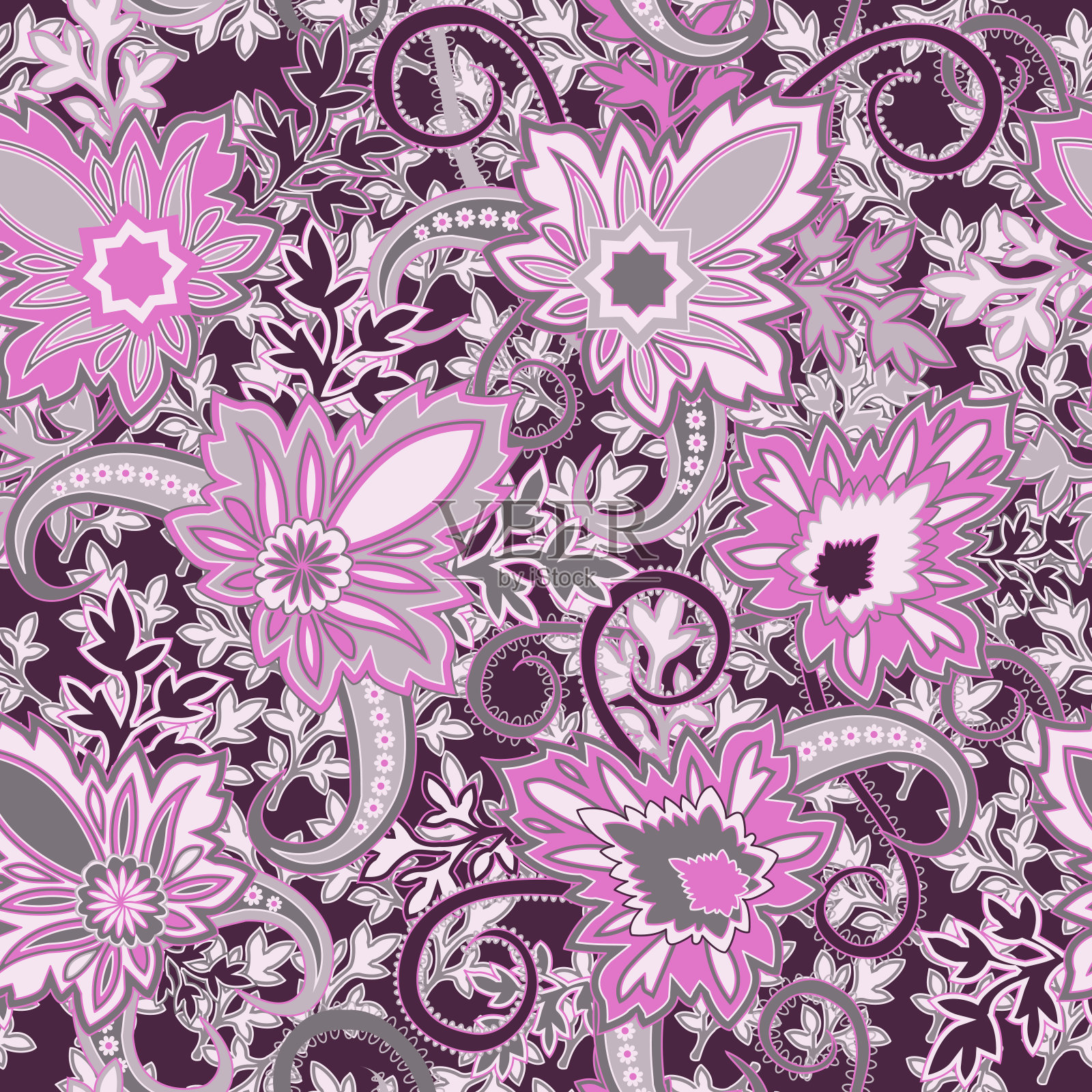 无缝图案与佩斯利传统东方金银丝装饰。插画图片素材