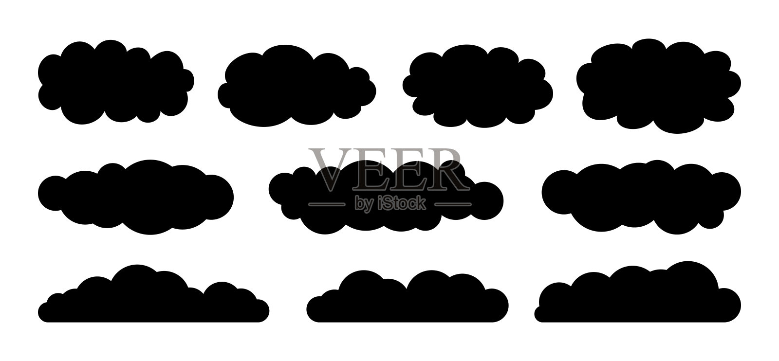 云设置平面卡通剪影黑色矢量插画图片素材