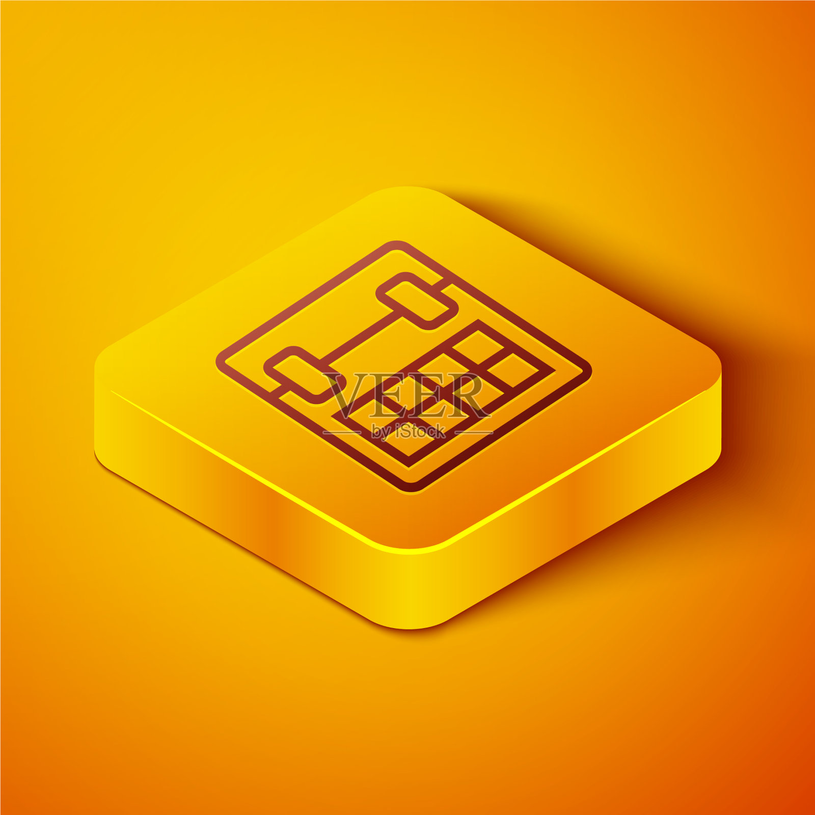 等距线日历图标隔离在橙色上图标素材