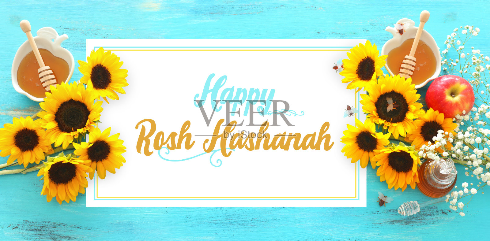 犹太节日的概念——蜂蜜传统节日的象征照片摄影图片