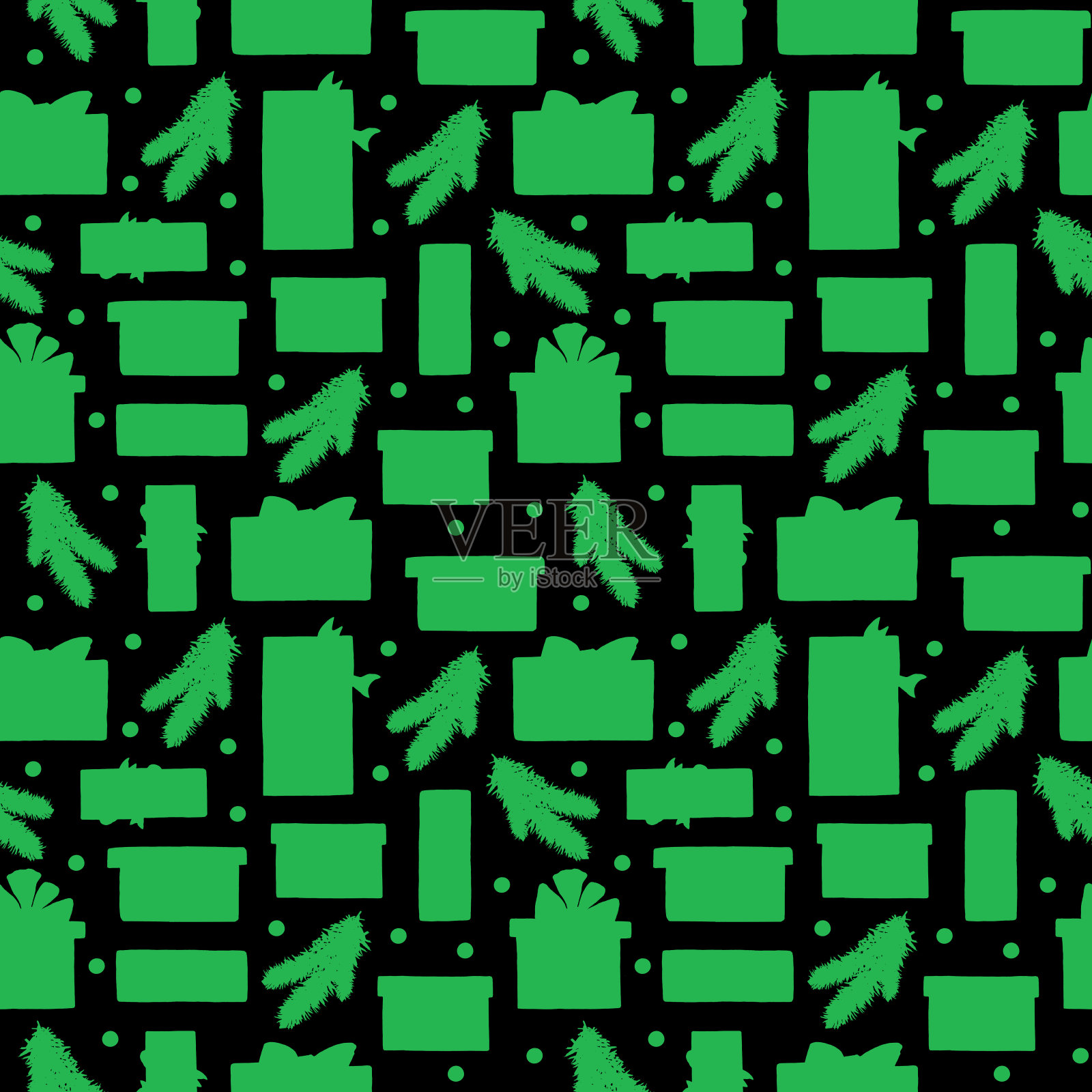 新年无缝图案与水彩喜庆元素,礼品插图,球,松枝和雪插画图片素材