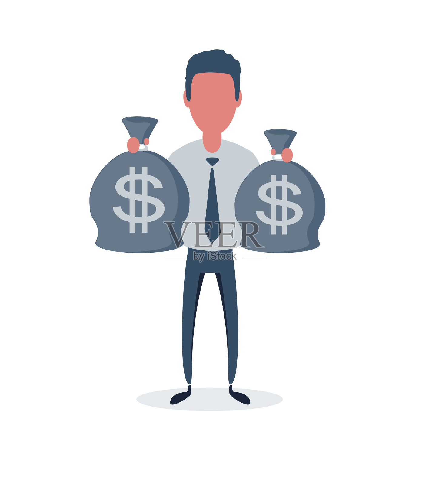 富有的商人性格拿满袋的钱插画图片素材