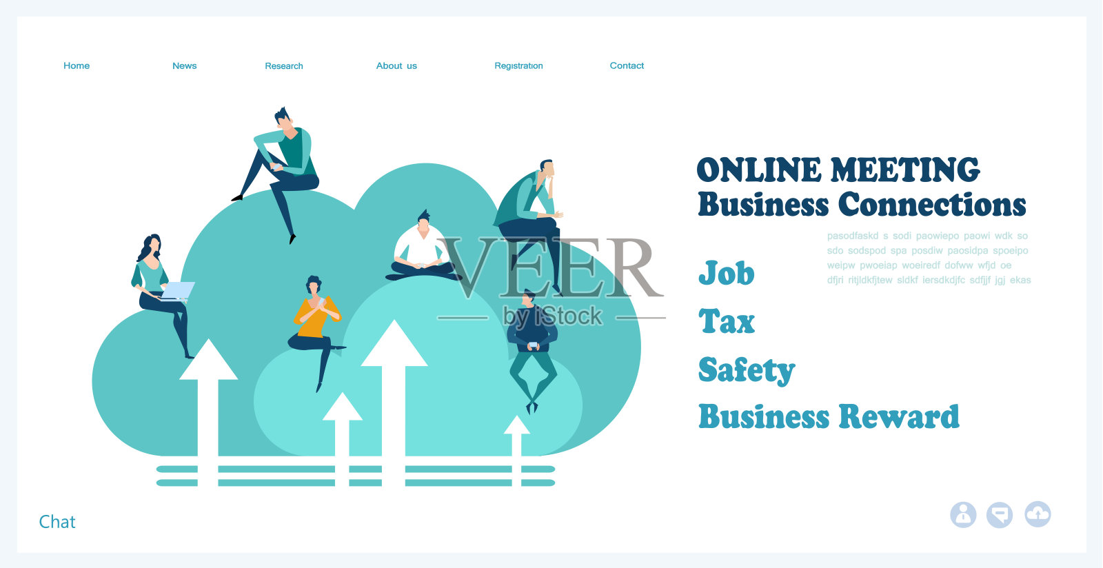 现代平面设计概念网站或应用程序页面。金融服务,银行,战略规划,发展,业务解决方案,咨询,市场研究,团队合作,数据分析,支持,安全插画图片素材