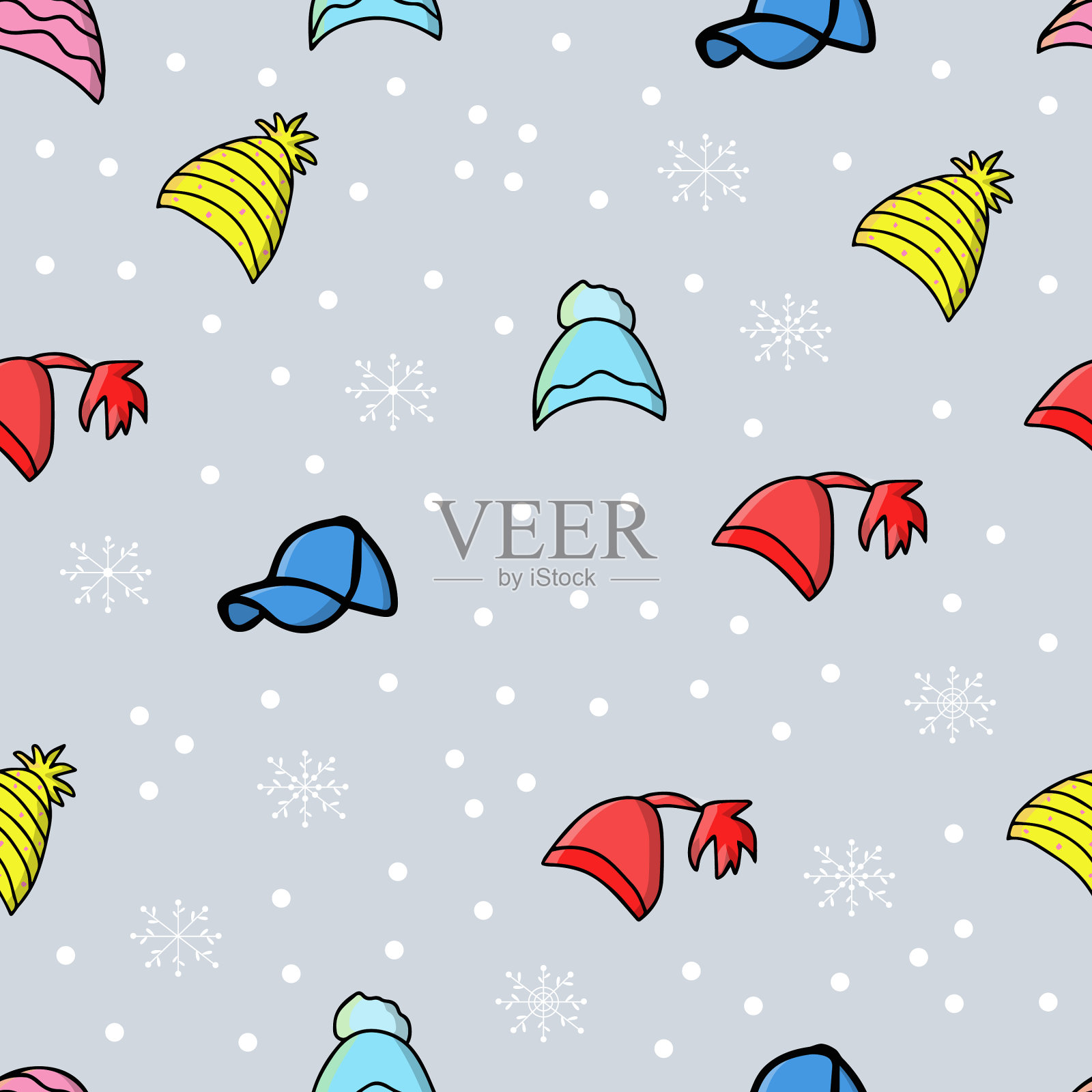 背景无缝图案与冬天帽子温暖插画图片素材