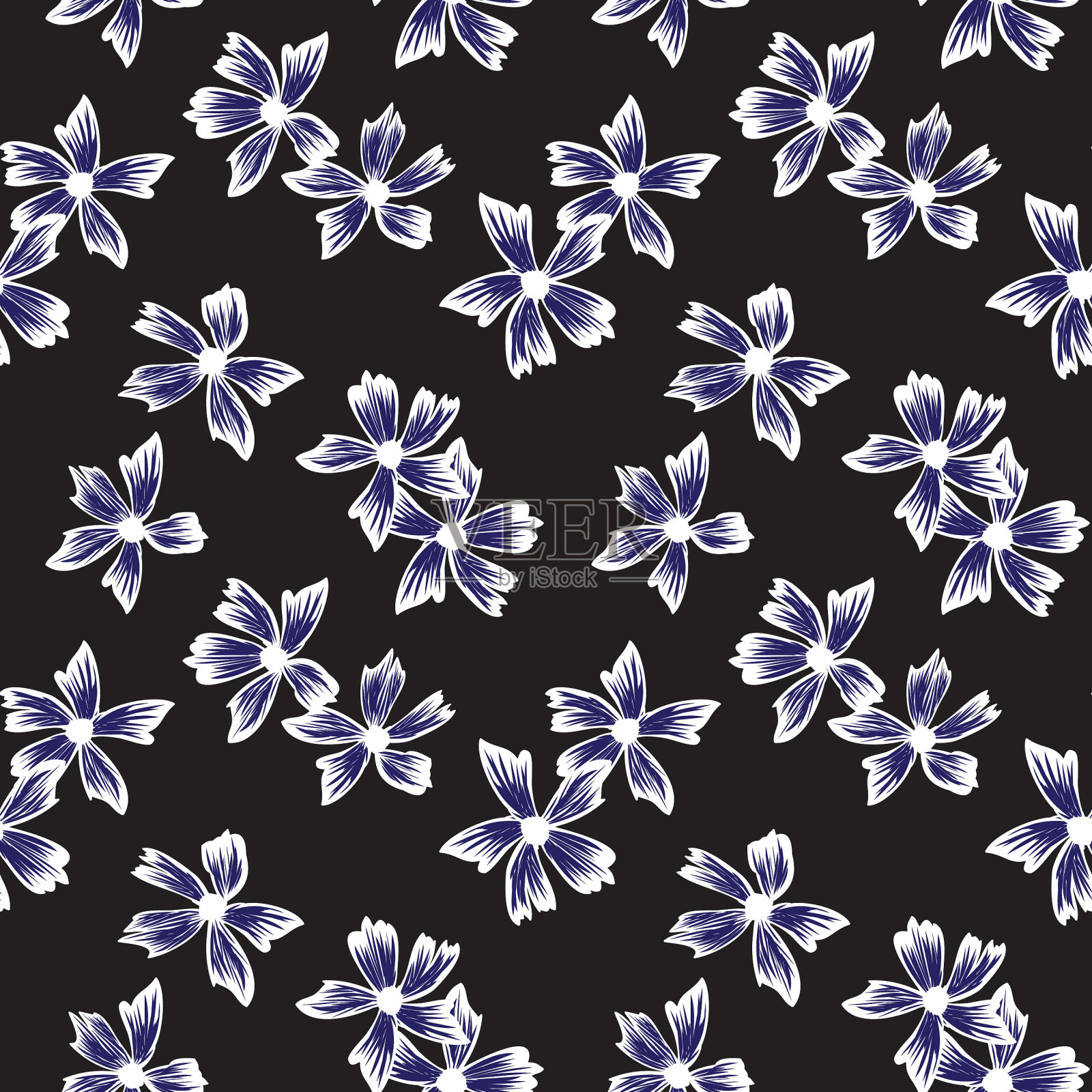 植物笔触花卉无缝图案插画图片素材