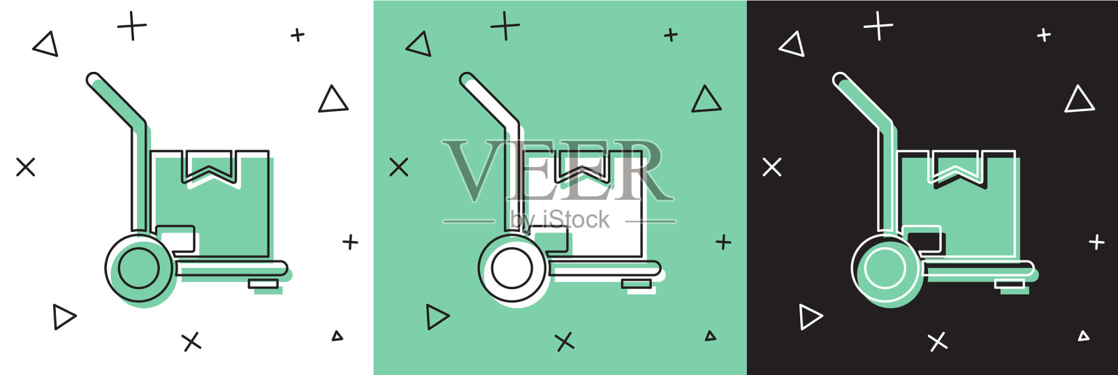 设置手动卡车和箱子图标隔离在白色插画图片素材