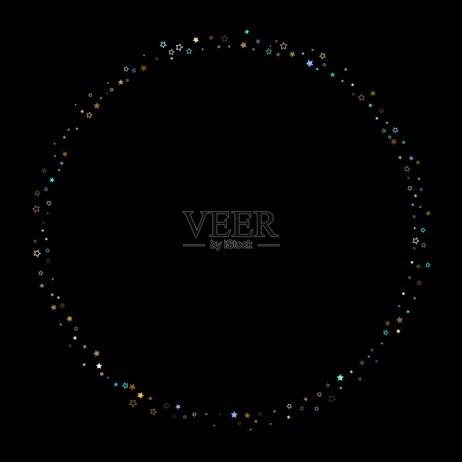 金色蓝色星星链轮闪亮的五彩纸屑插画图片素材