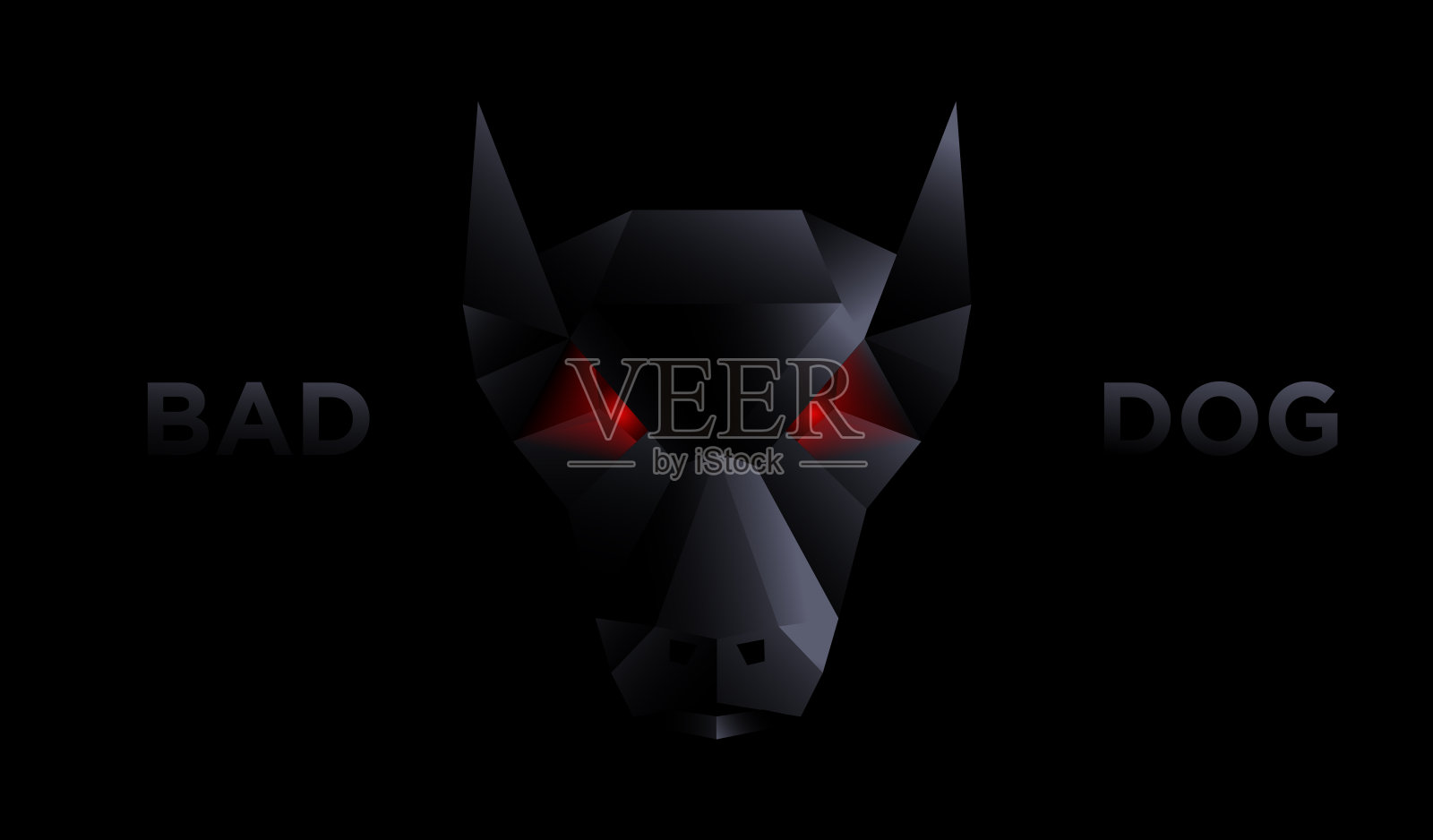 多边形折纸风格的吓人的狗与黑色的背景。插画图片素材