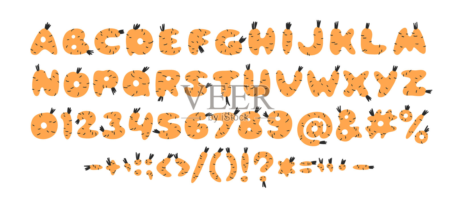 手绘胡萝卜ABC数字符号符号卡通插画图片素材