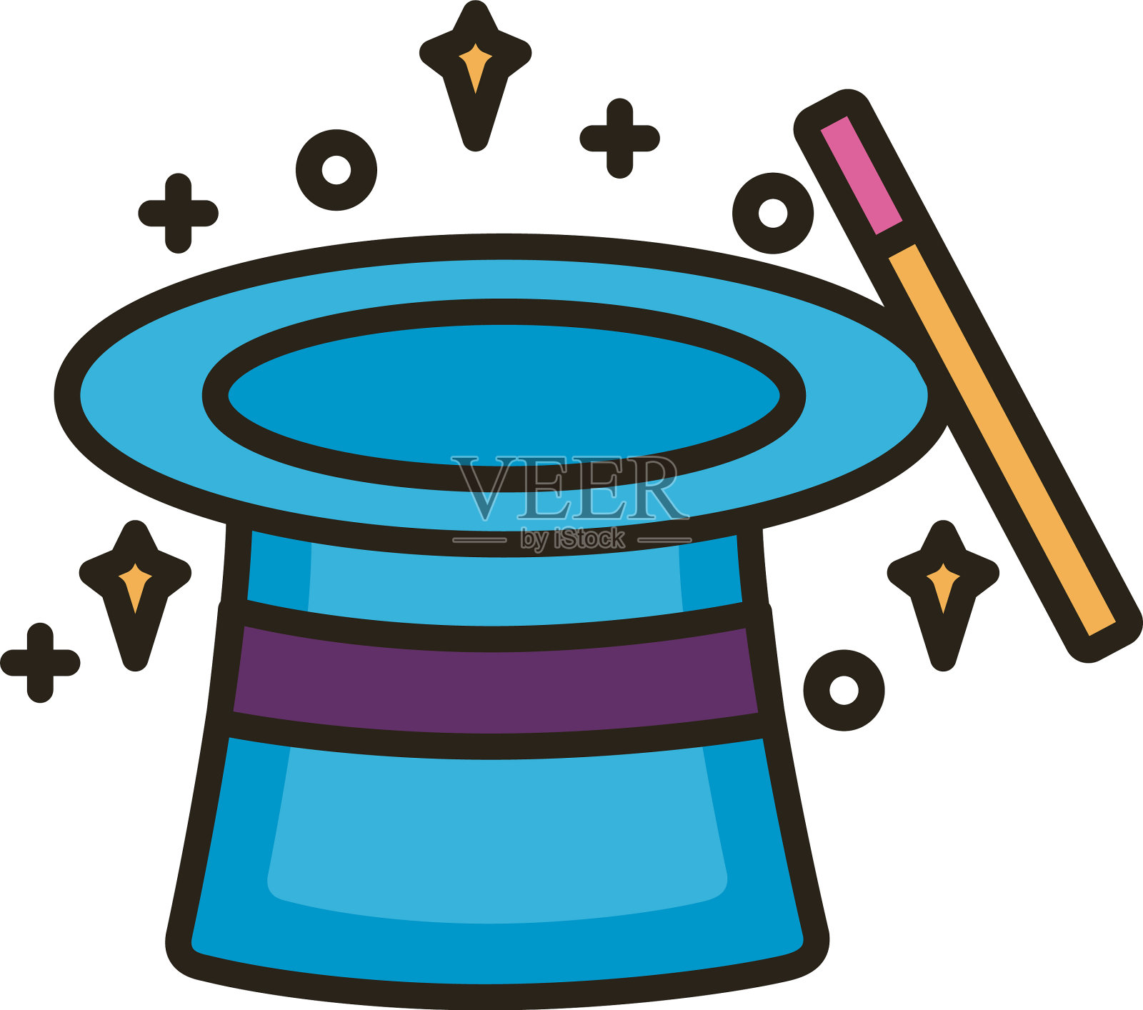 魔术向导帽子线和图标填充样式设计元素图片