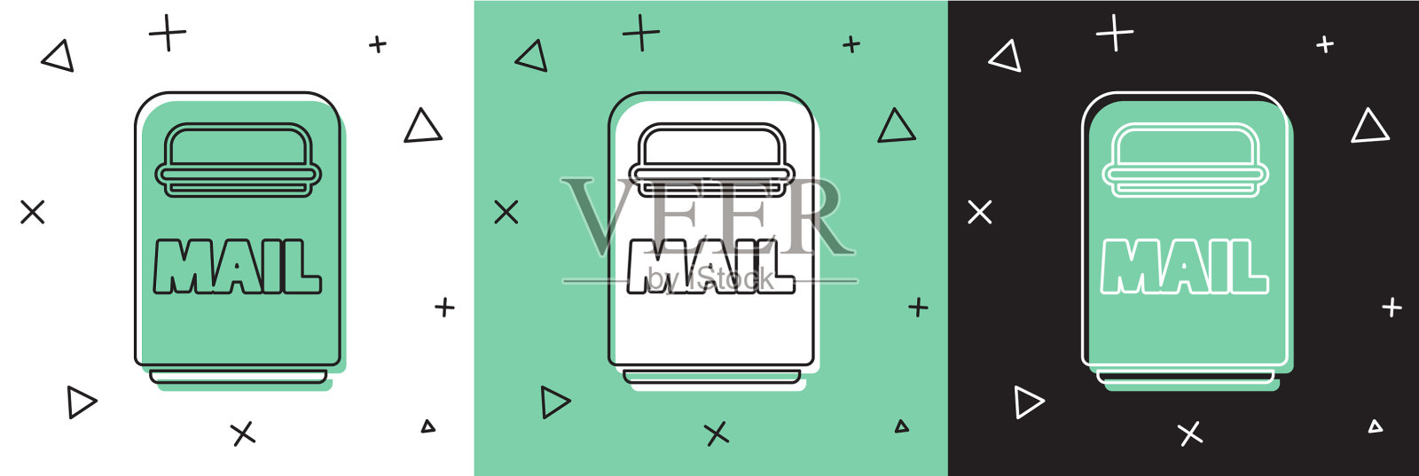 设置邮箱图标隔离在白色和绿色插画图片素材