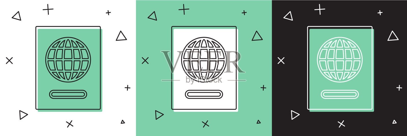 设置护照与生物识别数据图标隔离插画图片素材