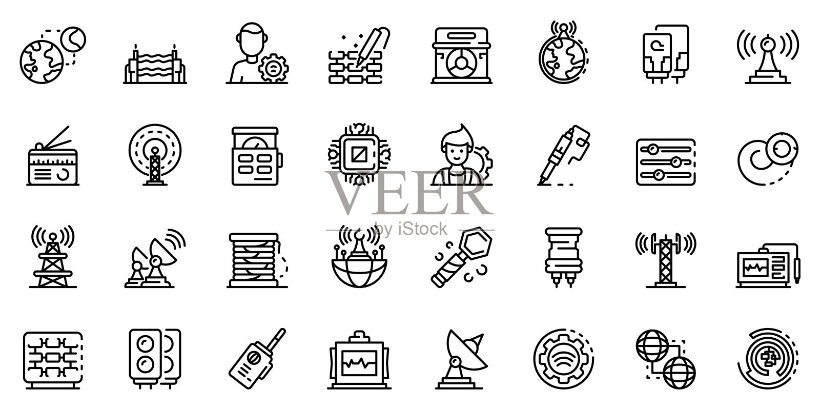 无线电工程师图标集,轮廓样式图标素材