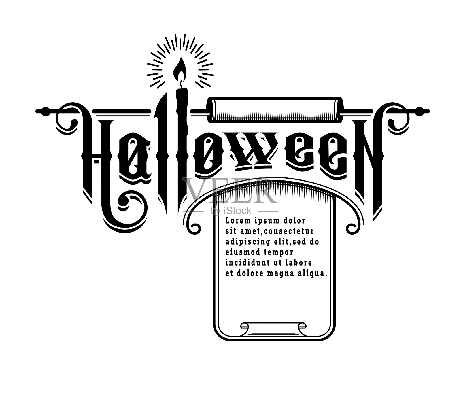 万圣节的字体。旧风格的会徽。矢量插图。插画图片素材