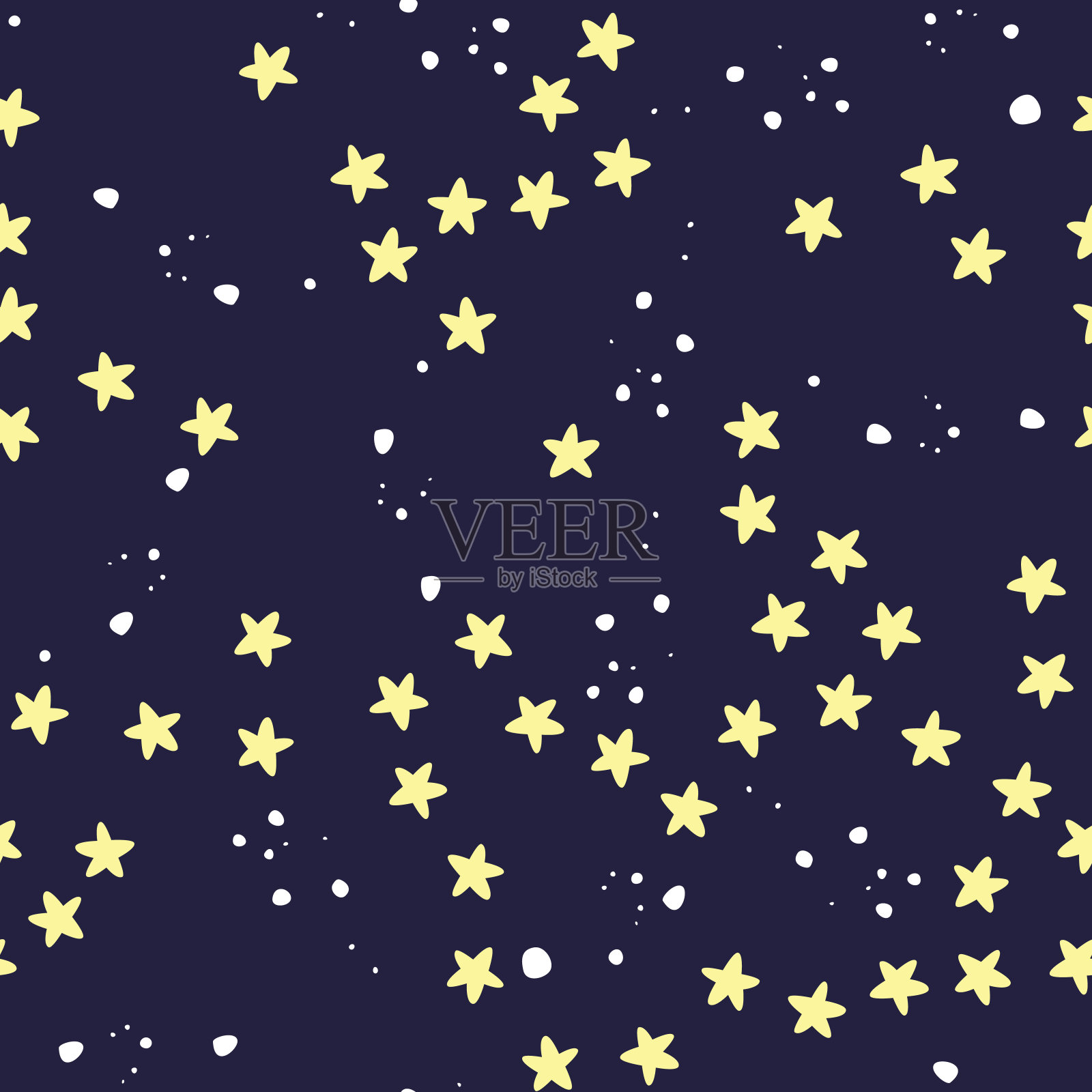 抽象无缝模式与画笔笔触几何星形元素。美丽的现代纹理与混乱的绘画形状。单色背景为您的设计。插画图片素材