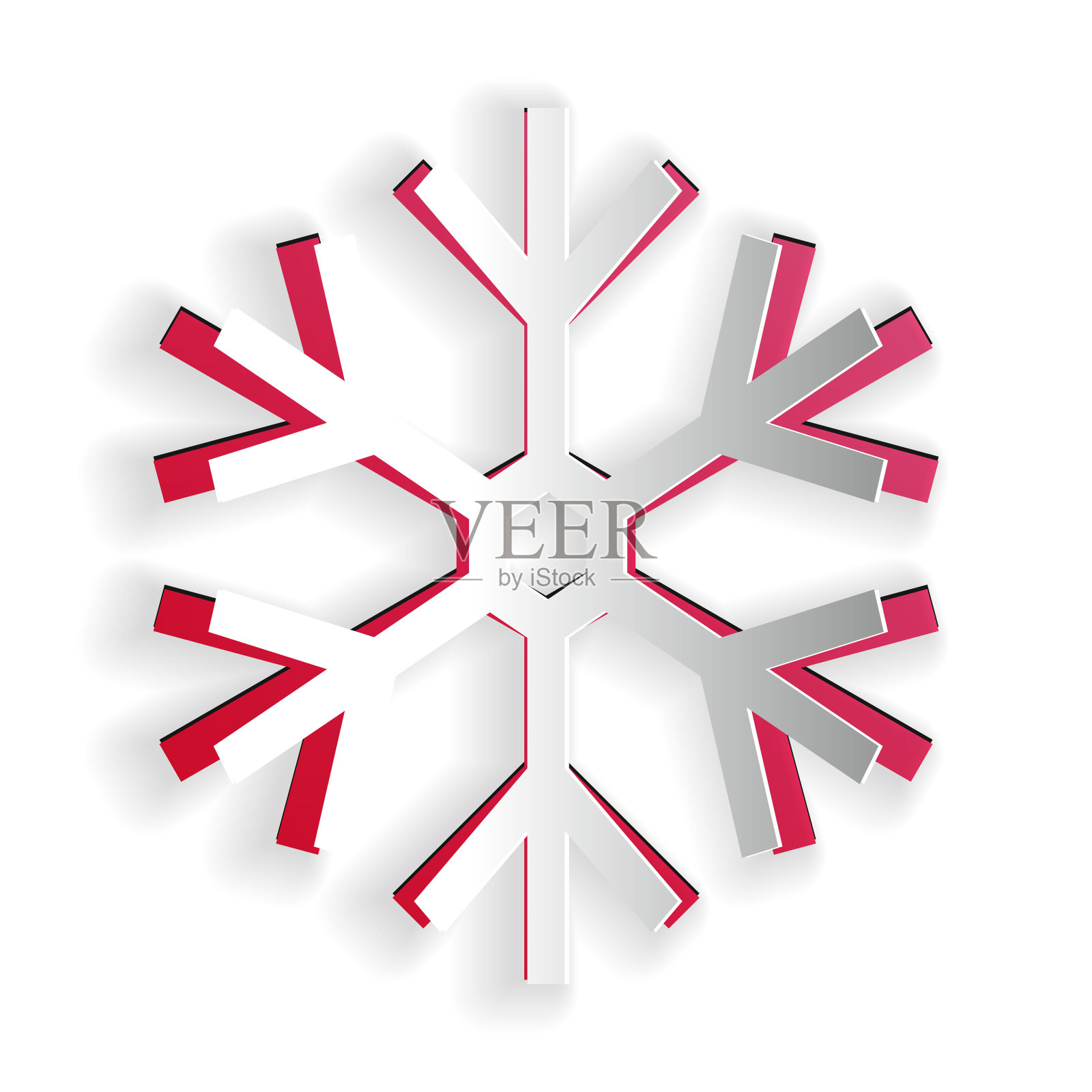 剪纸雪花图标孤立在白色的背景。纸艺术风格。向量插画图片素材