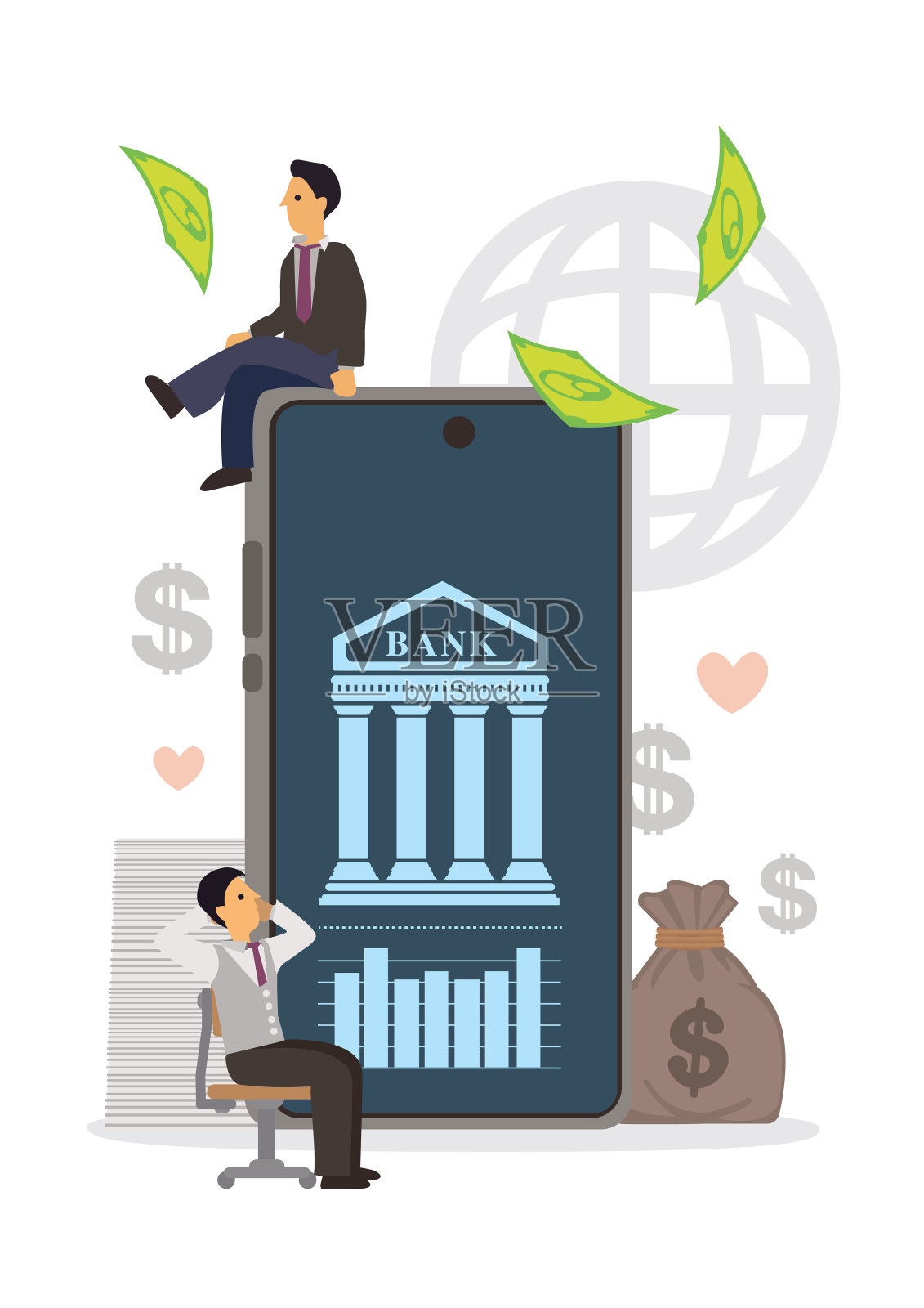 移动银行概念的商务人士插画图片素材