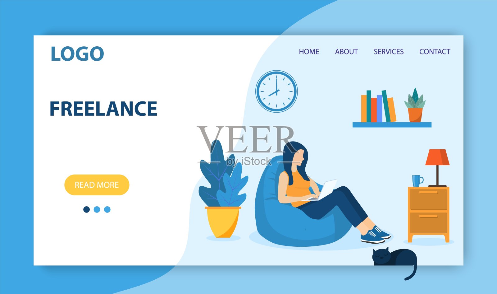 自由工作登陆页模板。插画图片素材