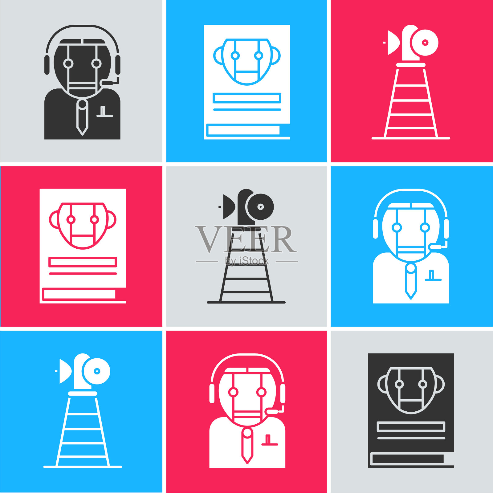 设置工人机器人用户手册和天线图标图标素材