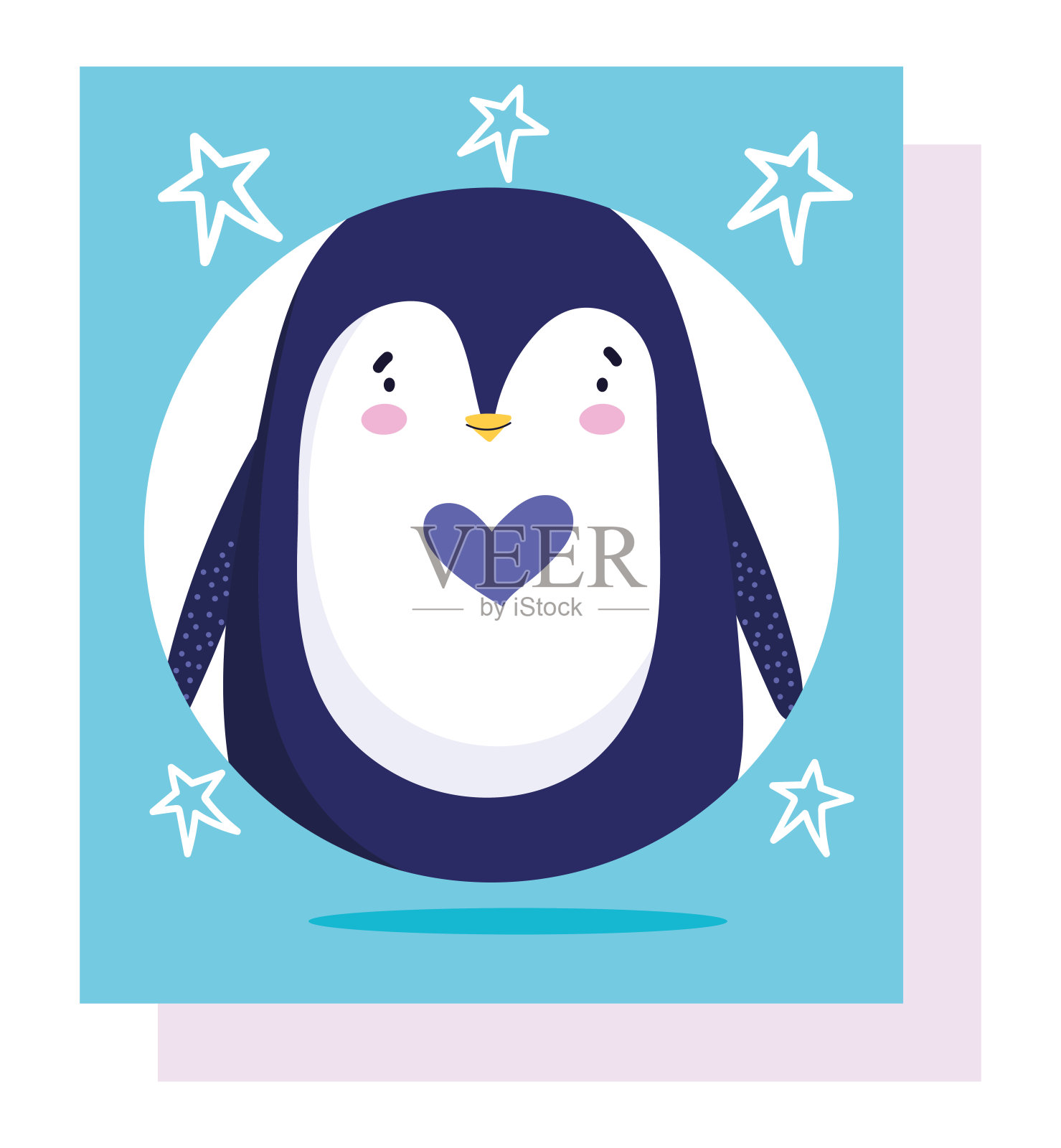 企鹅南极鸟动物卡通野生动物明星蓝色背景插画图片素材