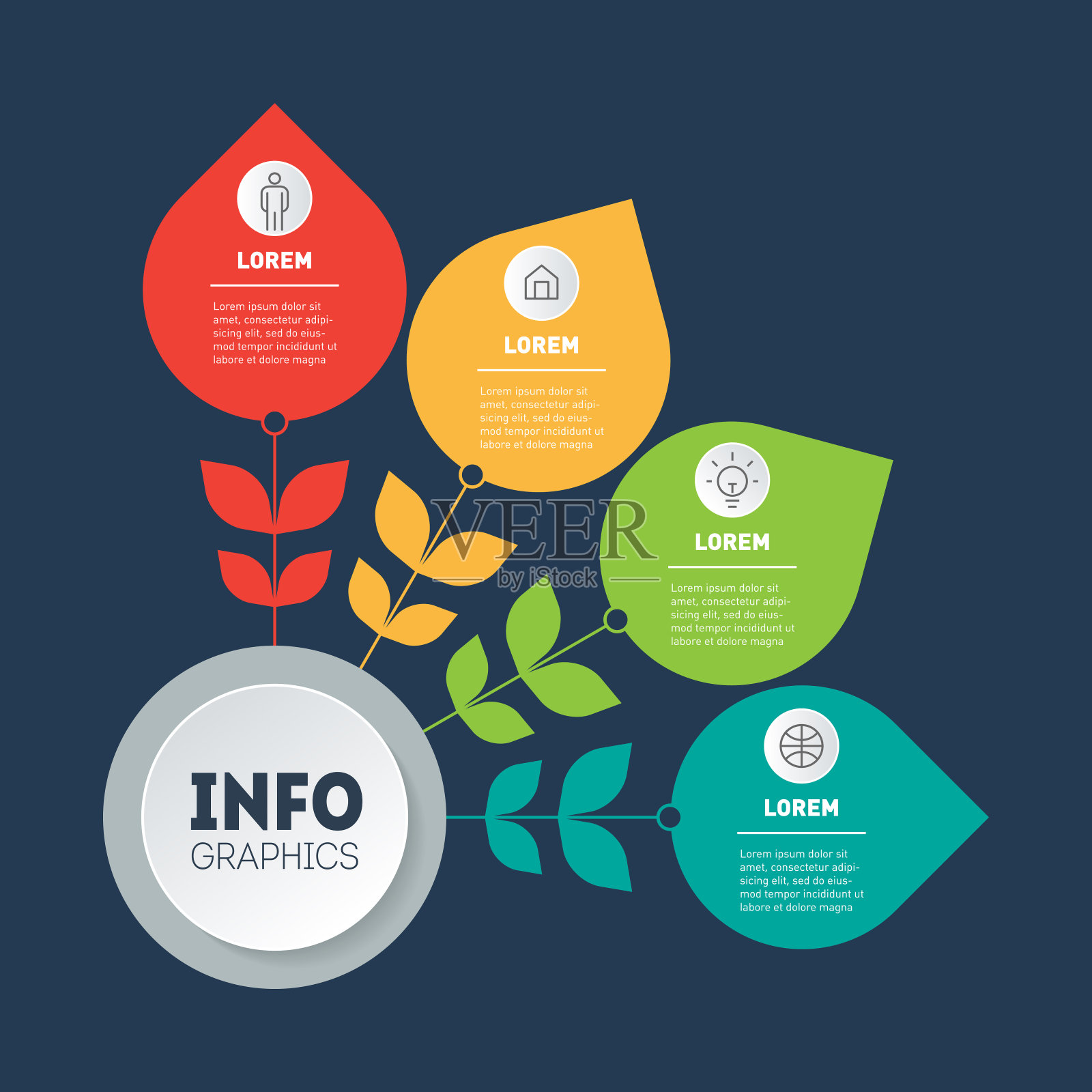 具有4个选项或4个月的业务演示概念。信息图表的技术或教育过程与四个步骤。模板图。插画图片素材