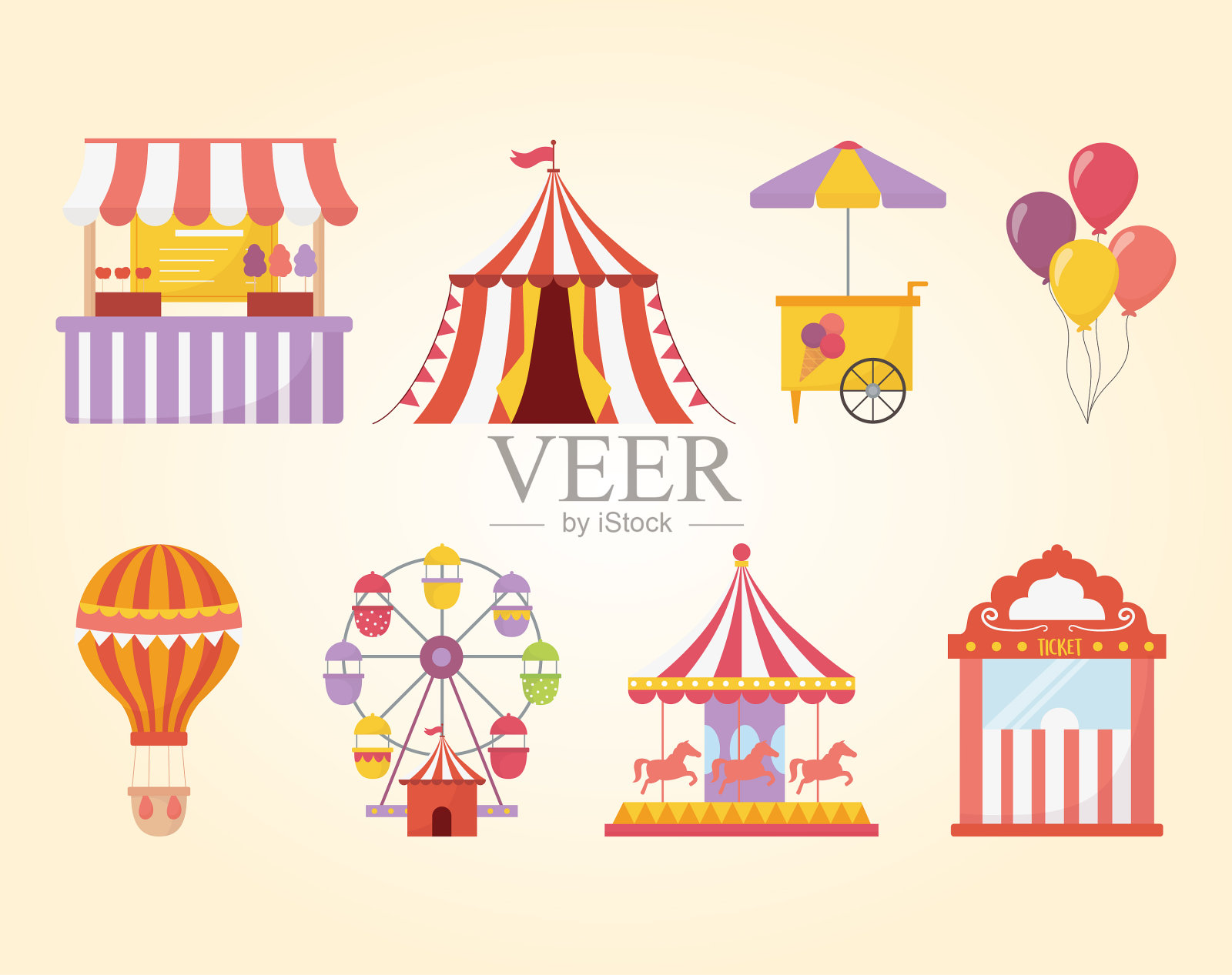 嘉年华娱乐帐篷旋转木马食物插画图片素材