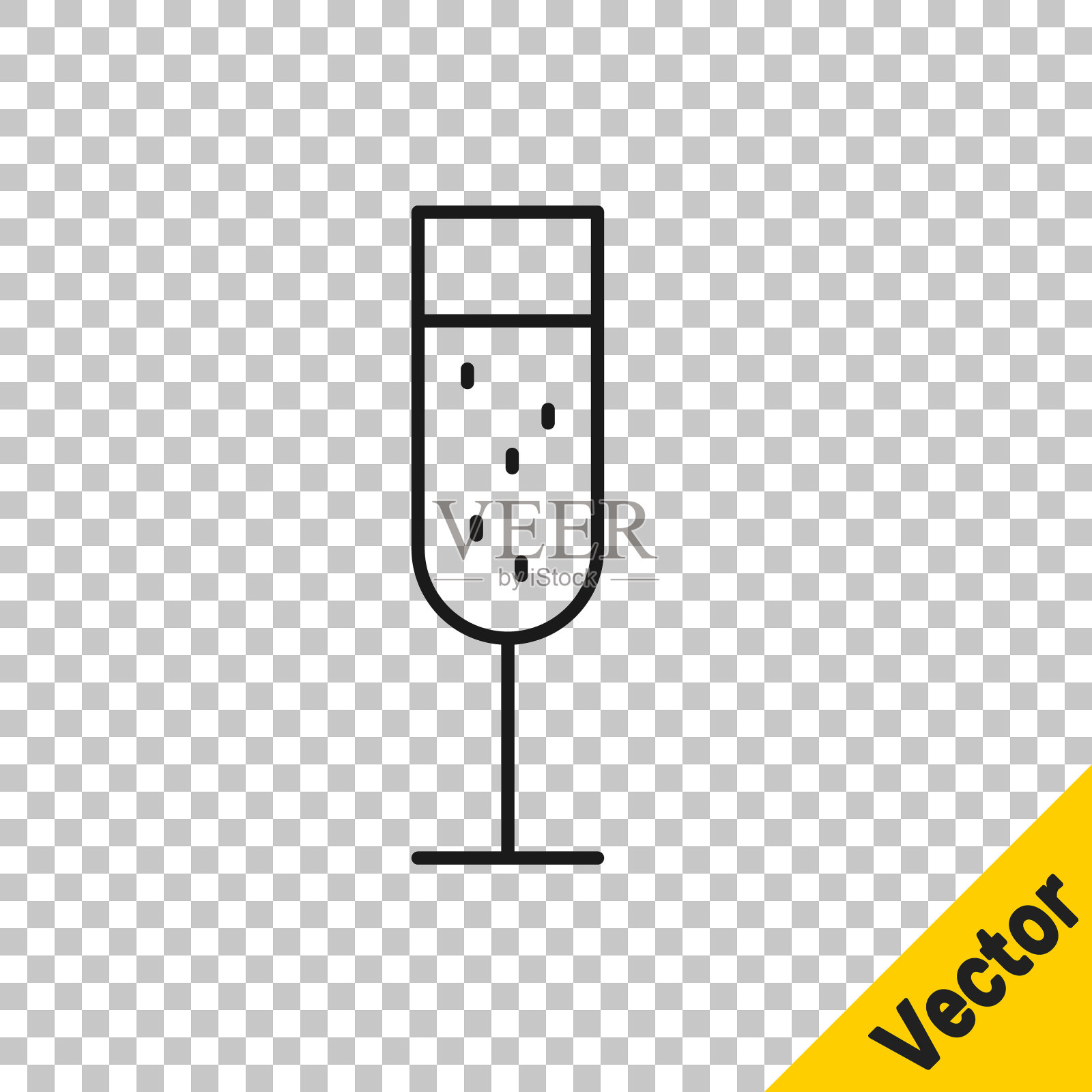 黑线玻璃香槟图标孤立在透明的背景。矢量图插画图片素材