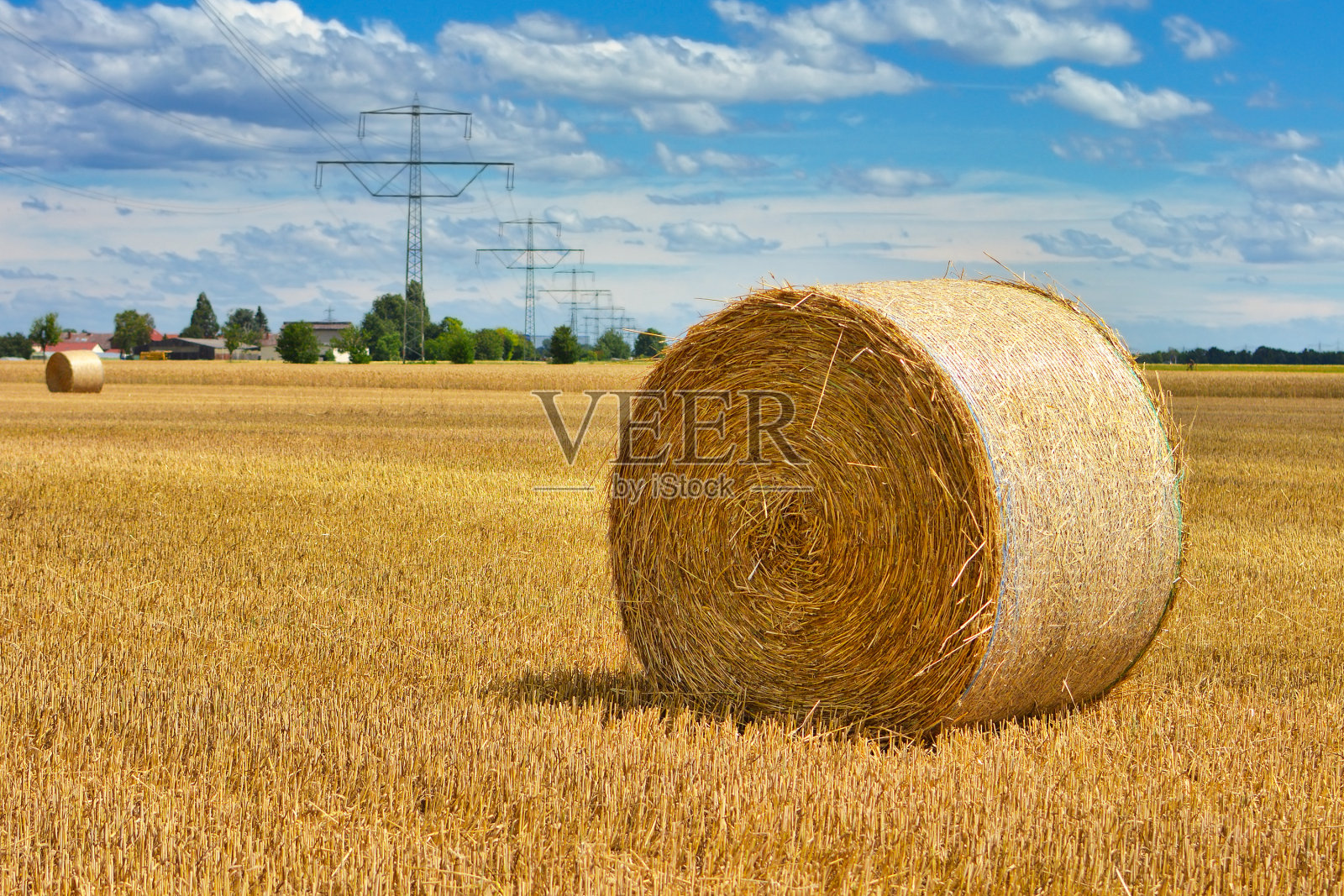 农田上的大而圆的干草捆照片摄影图片