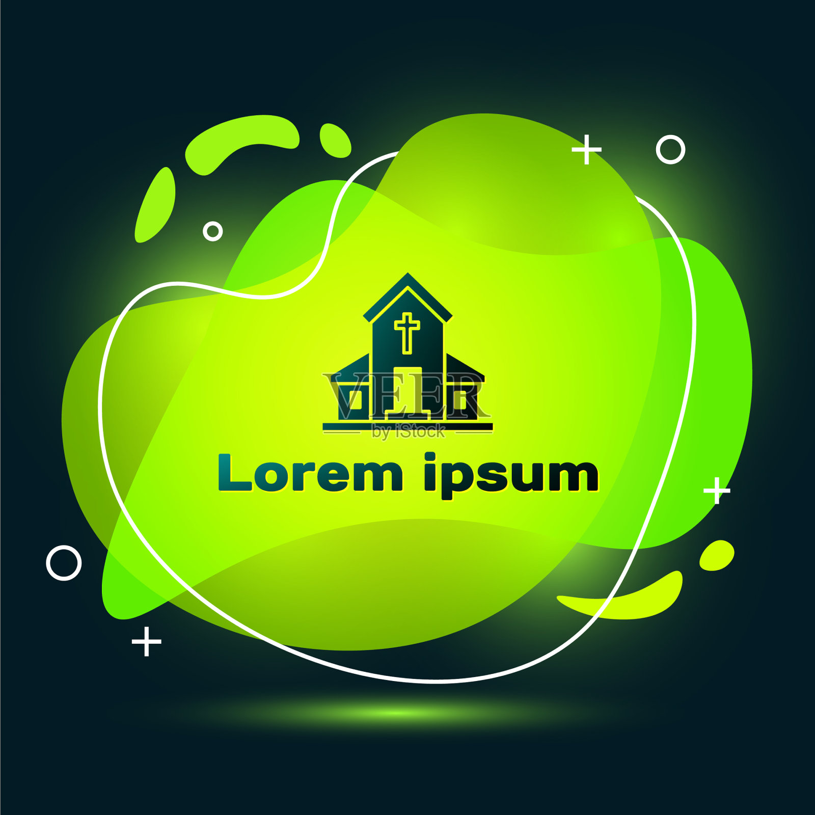 黑色教堂建筑图标孤立在黑色插画图片素材