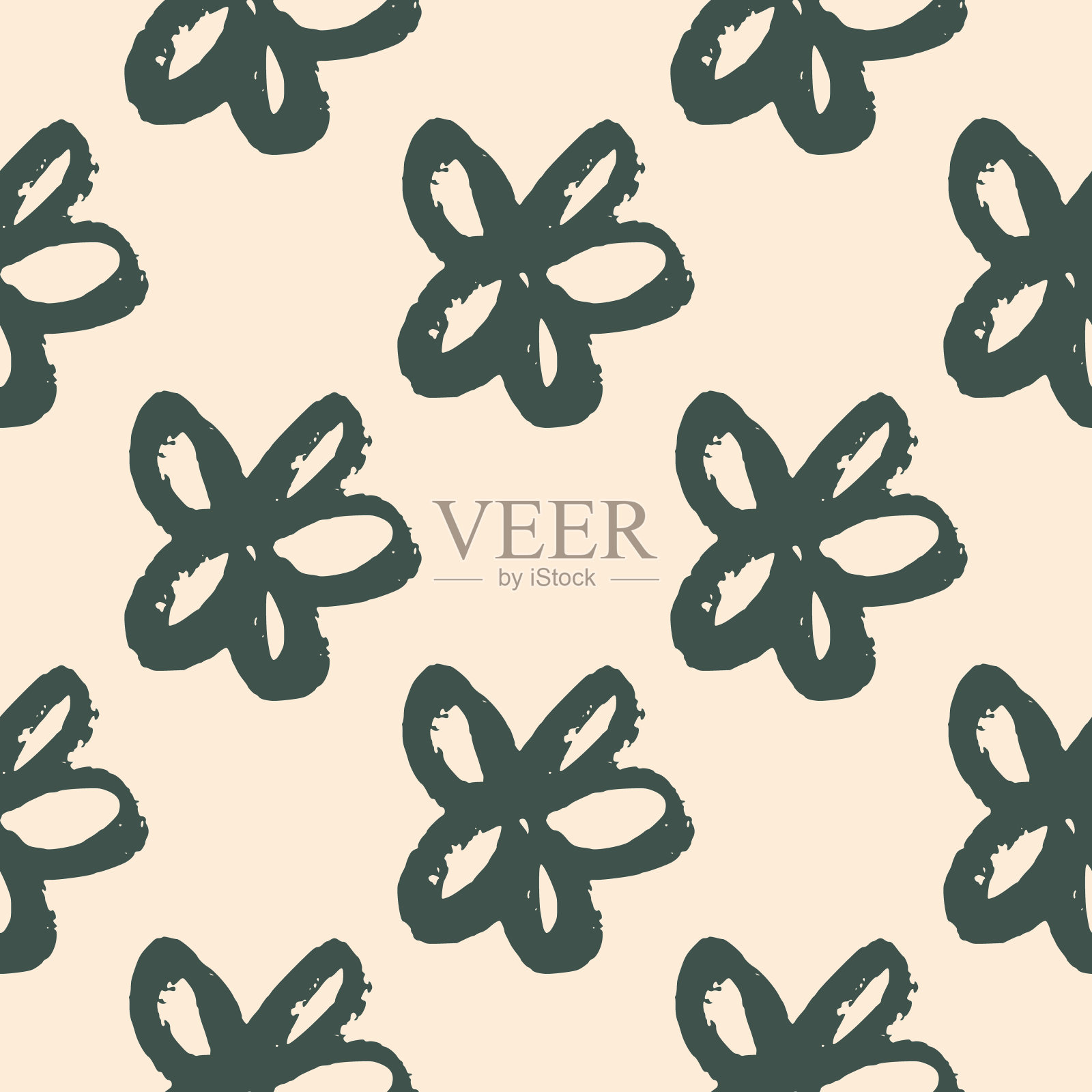 黛西垃圾无缝模式。手绘笔刷设计与深灰色的花朵轮廓。亮粉红色背景。插画图片素材