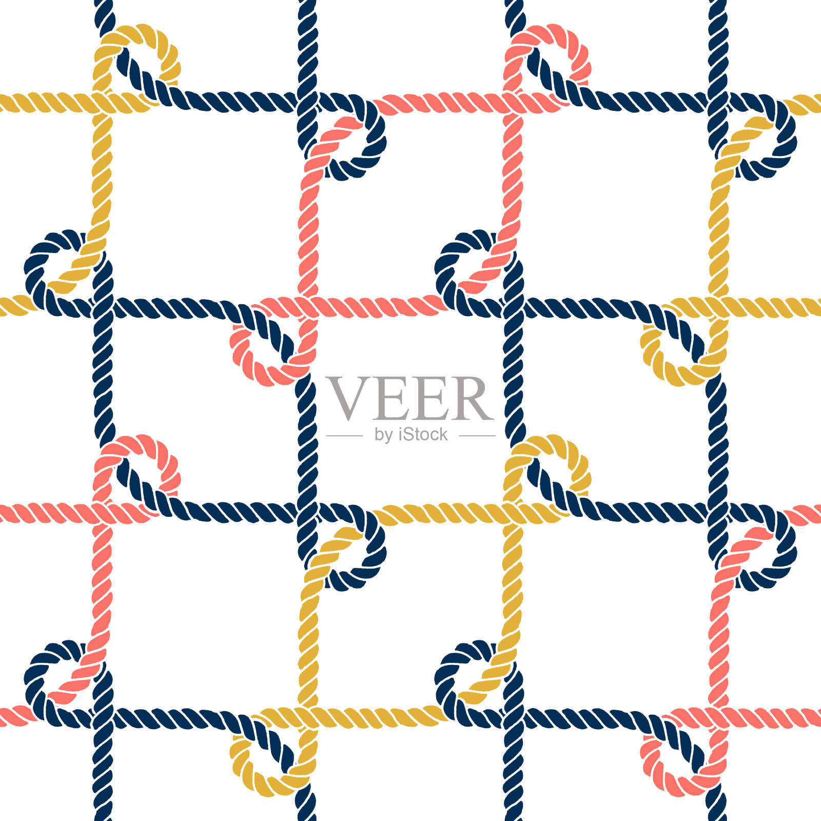 无缝航海绳索图案,白色在深蓝色插画图片素材