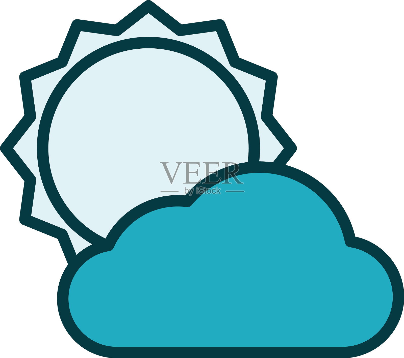 太阳与云彩的线条风格图标插画图片素材