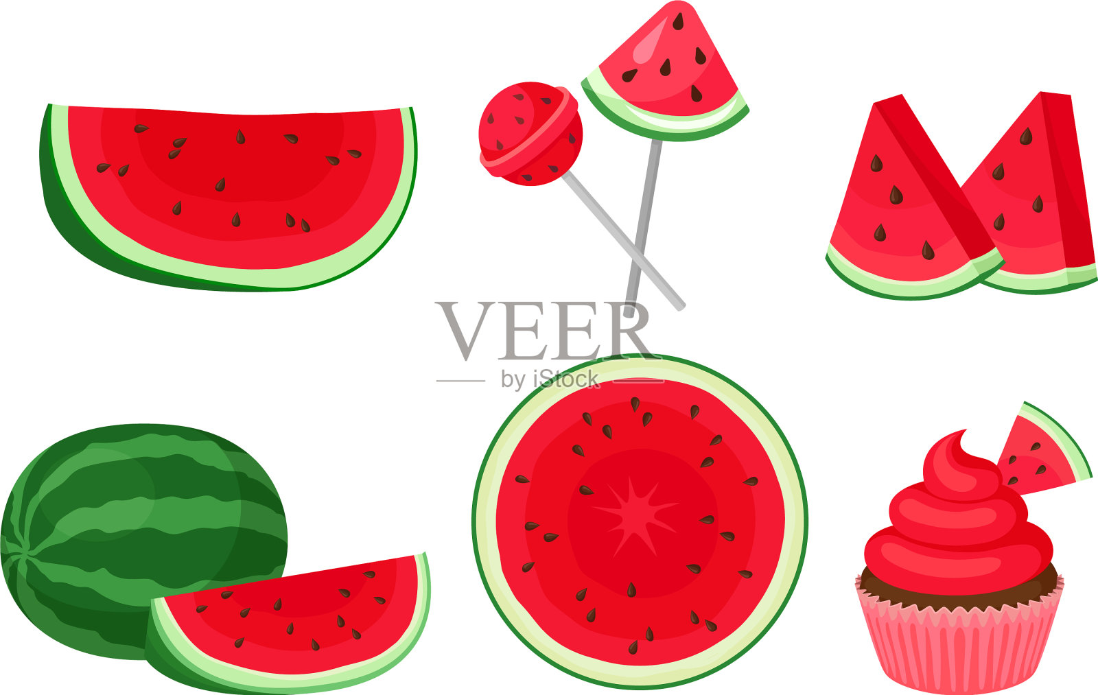 全西瓜水果,夏日清爽插画图片素材