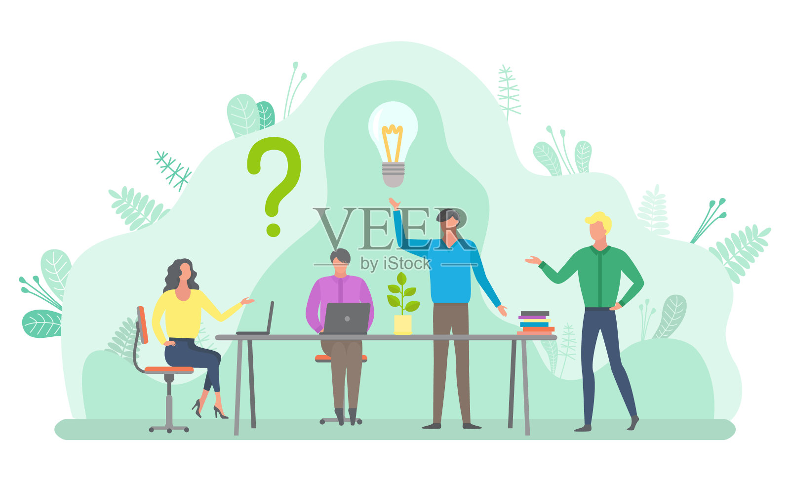 工人会议,头脑风暴雇员矢量插画图片素材