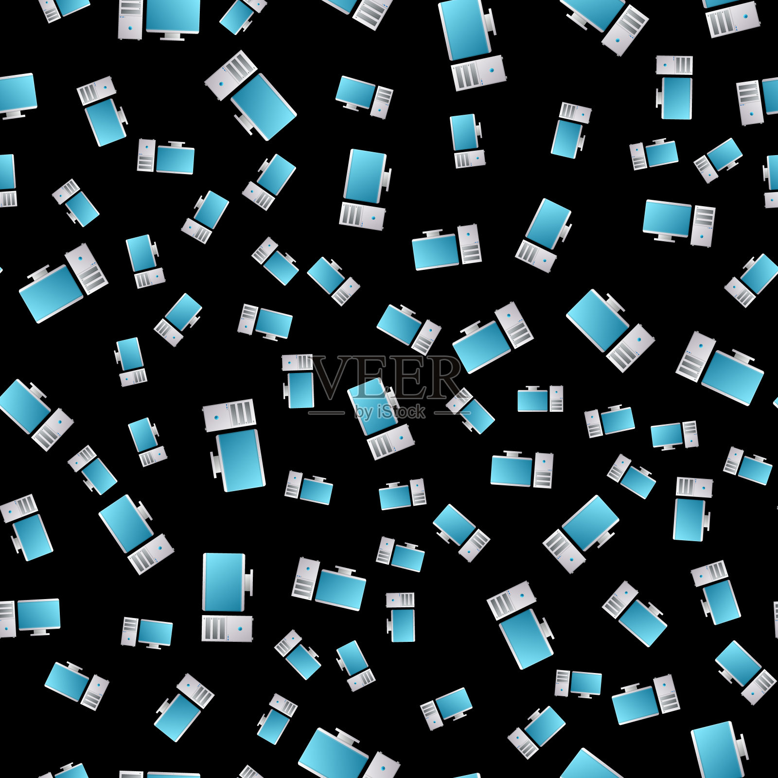 电脑模式无缝。电脑点缀。数据处理器的背景。向量插画图片素材