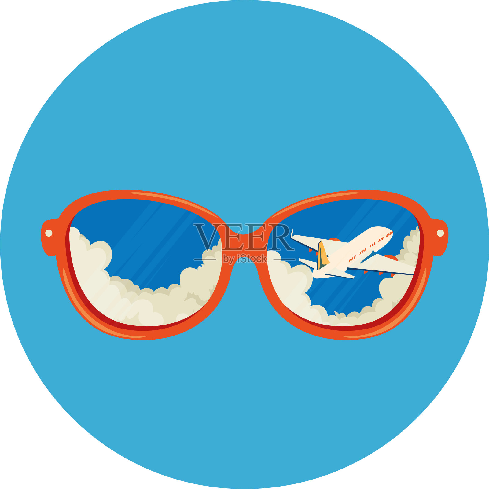 太阳镜在框架圆形孤立图标设计元素图片