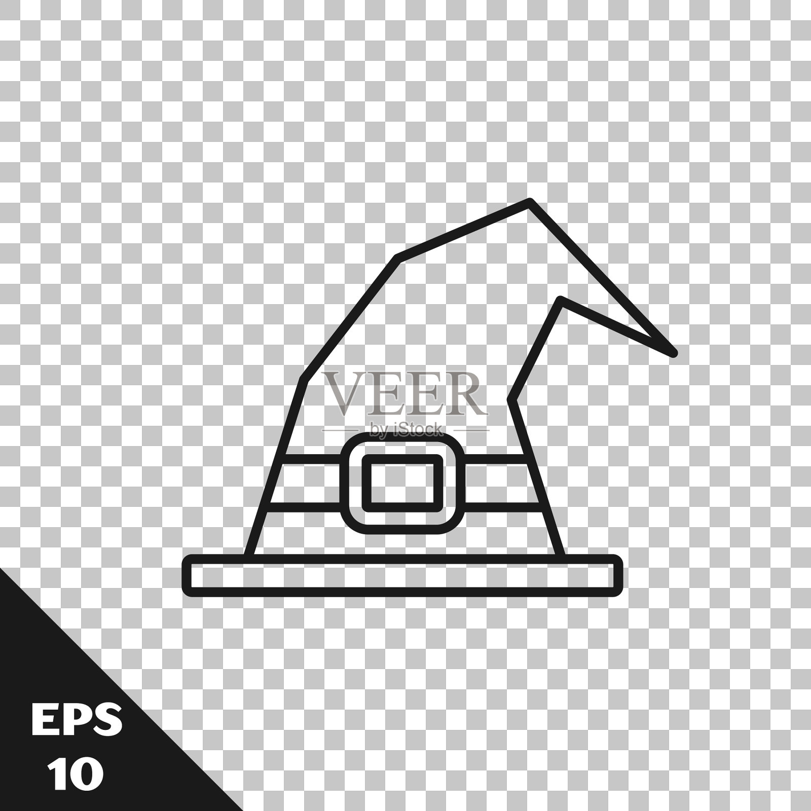 黑线女巫帽图标隔离透明插画图片素材