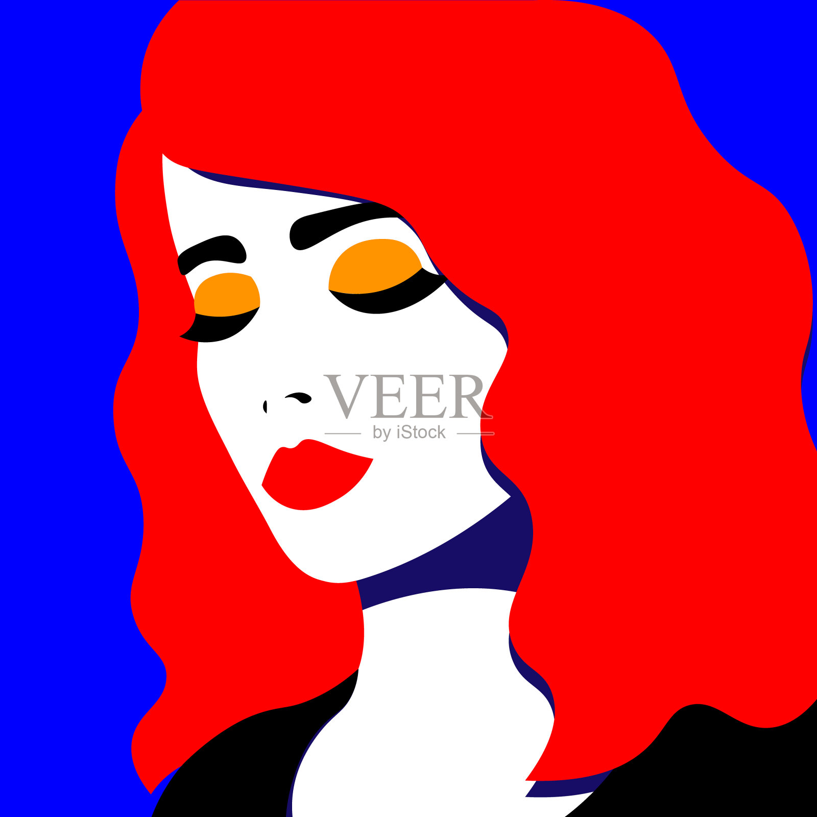 年轻女子在流行艺术风格的侧面模型。性感的女孩为广告亮丽的头发插画图片素材