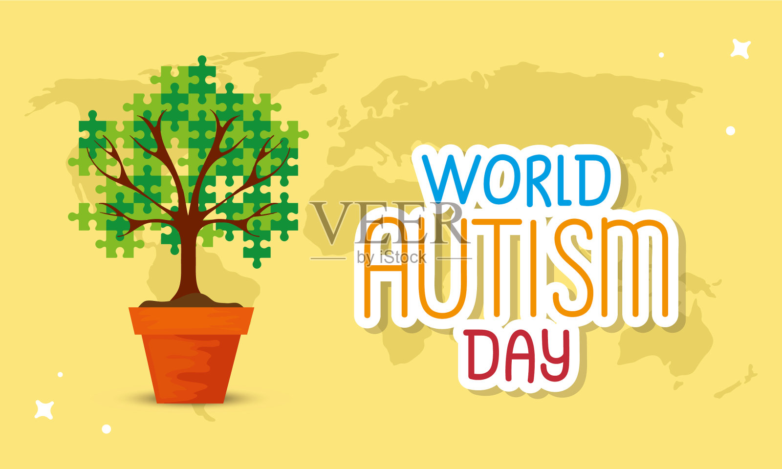 世界自闭症日与树拼图插画图片素材