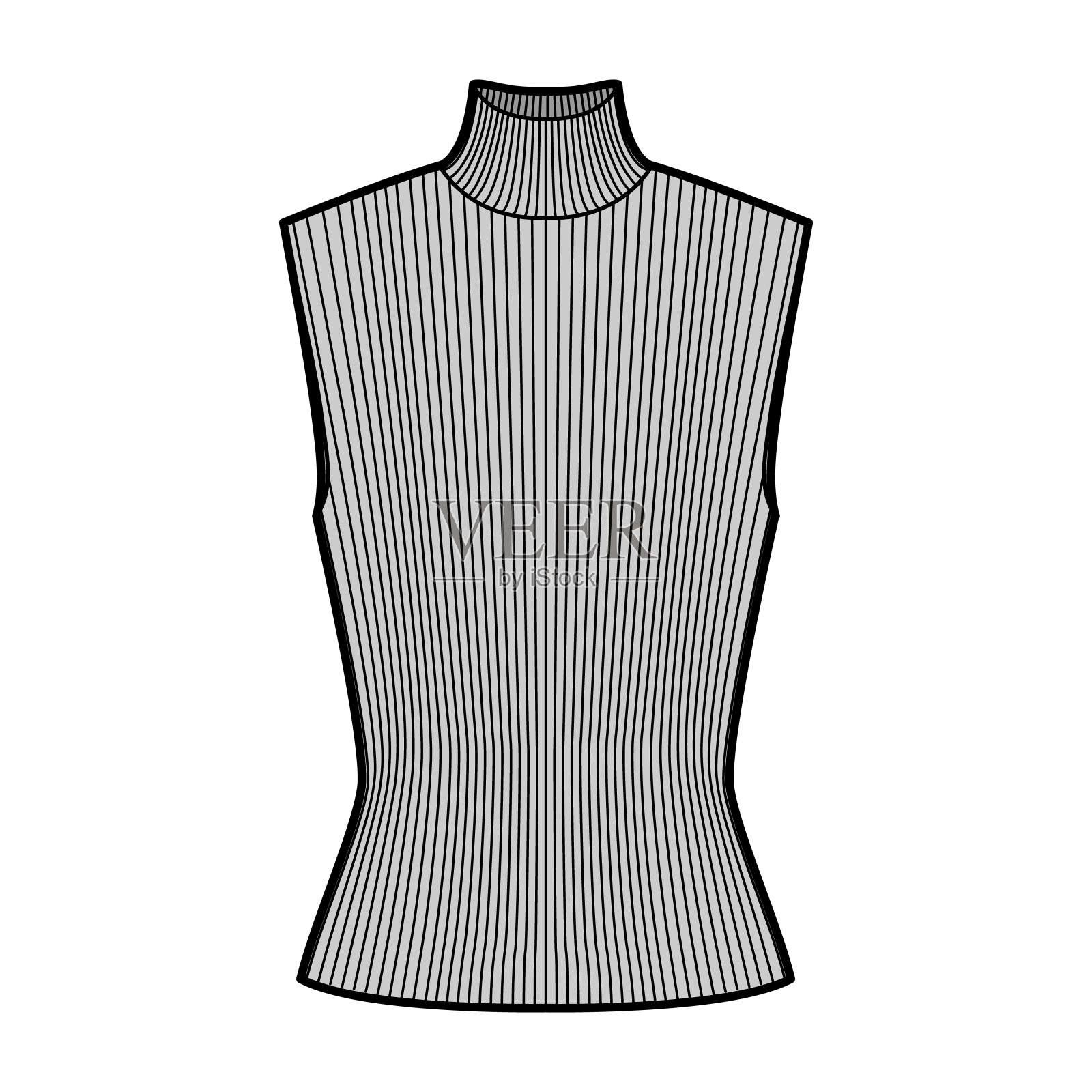 高领罗纹毛衣技术时尚插图与合身的身体,无袖套头衫插画图片素材