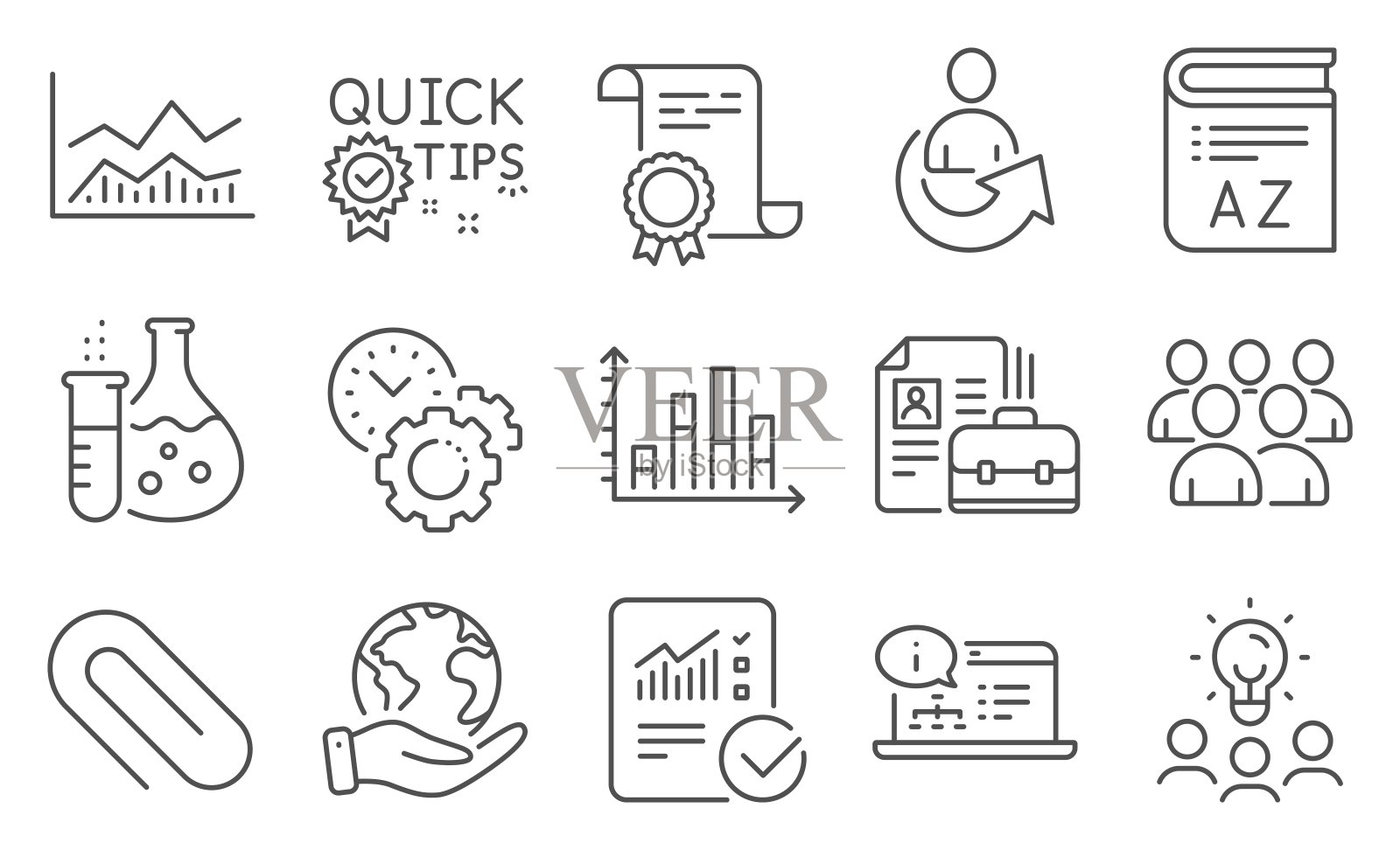 一套教育图标,如在线文档,回形针,词汇表。向量图标素材