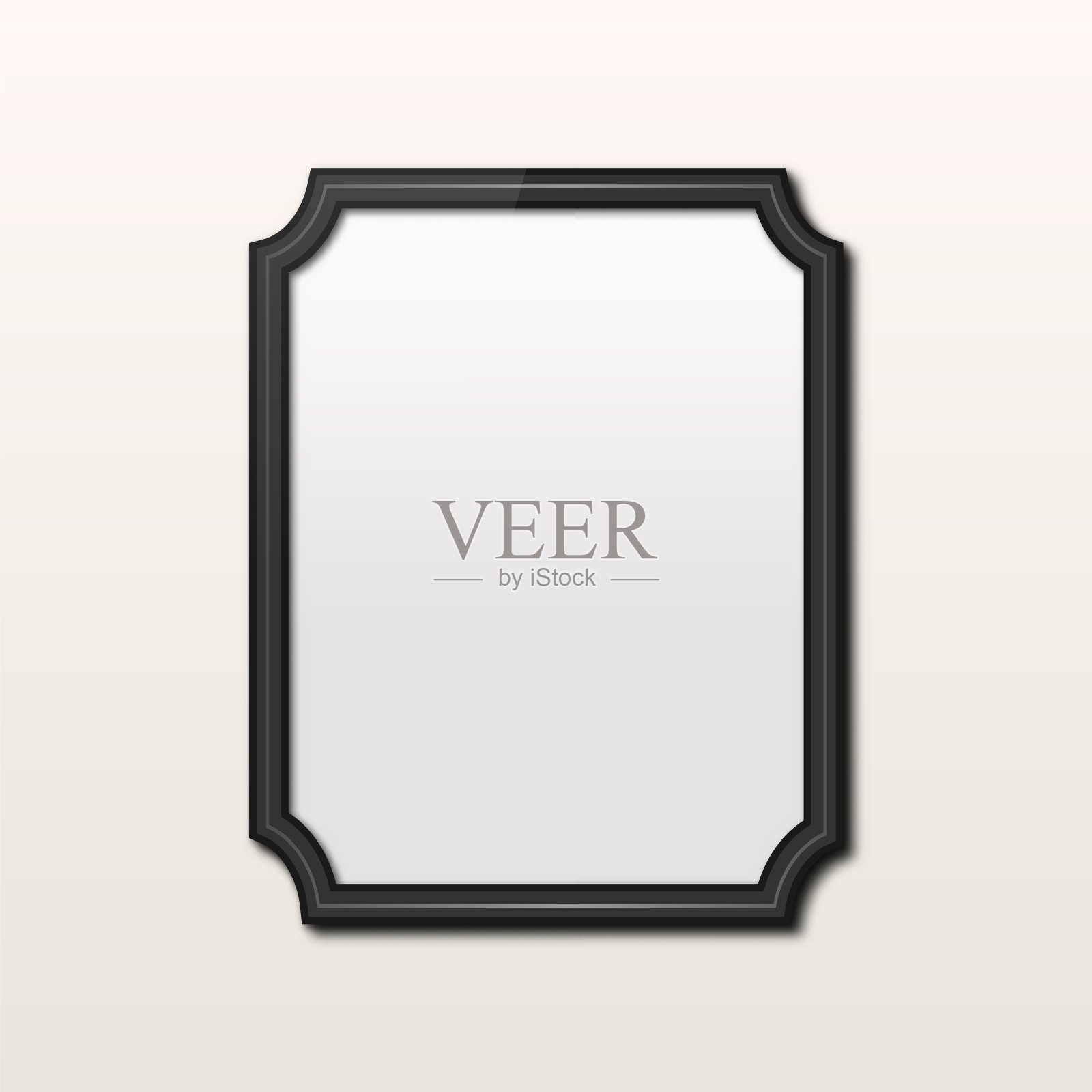 现实的矩形黑色框架孤立在灰色的墙壁上。老式相框。插画图片素材