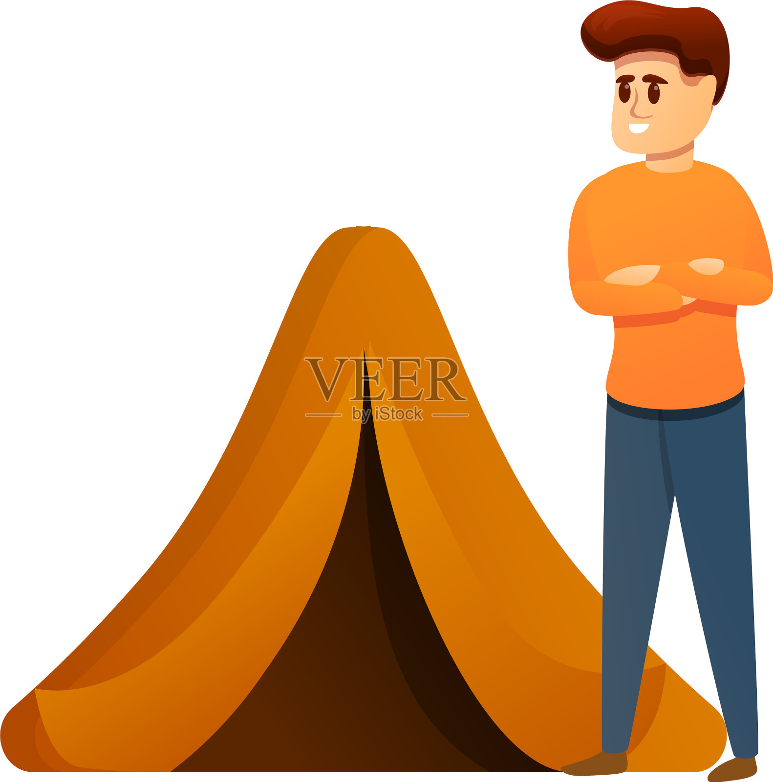 男孩靠近帐篷图标卡通风格设计元素图片