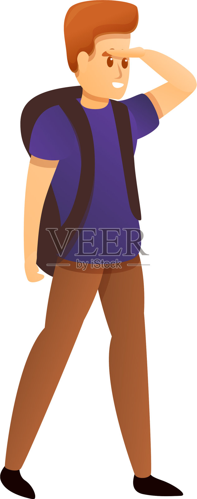 年轻的徒步旅行者探索图标卡通风格设计元素图片