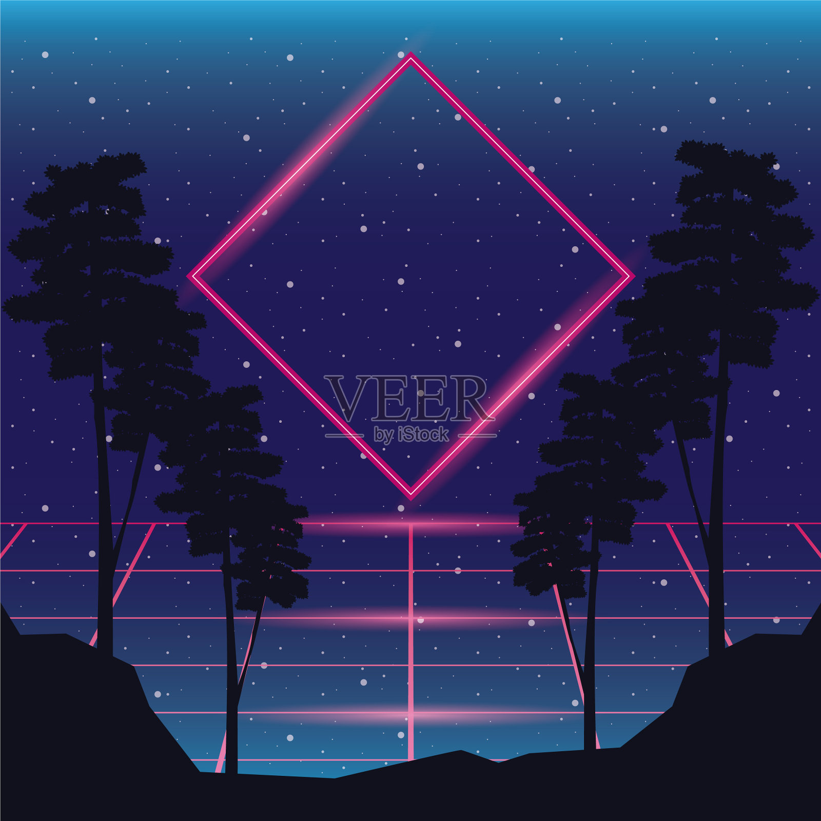 旅游海报与树木森林景象插画图片素材