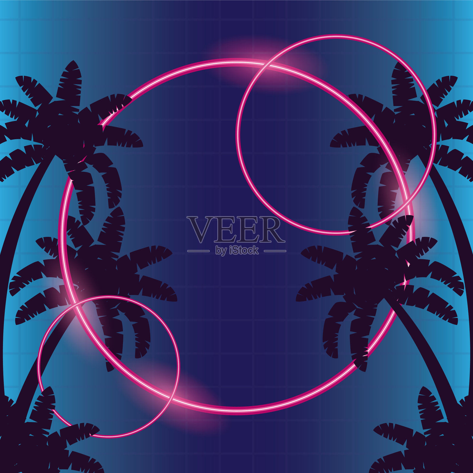 带有棕榈树和几何图案的旅游海报插画图片素材