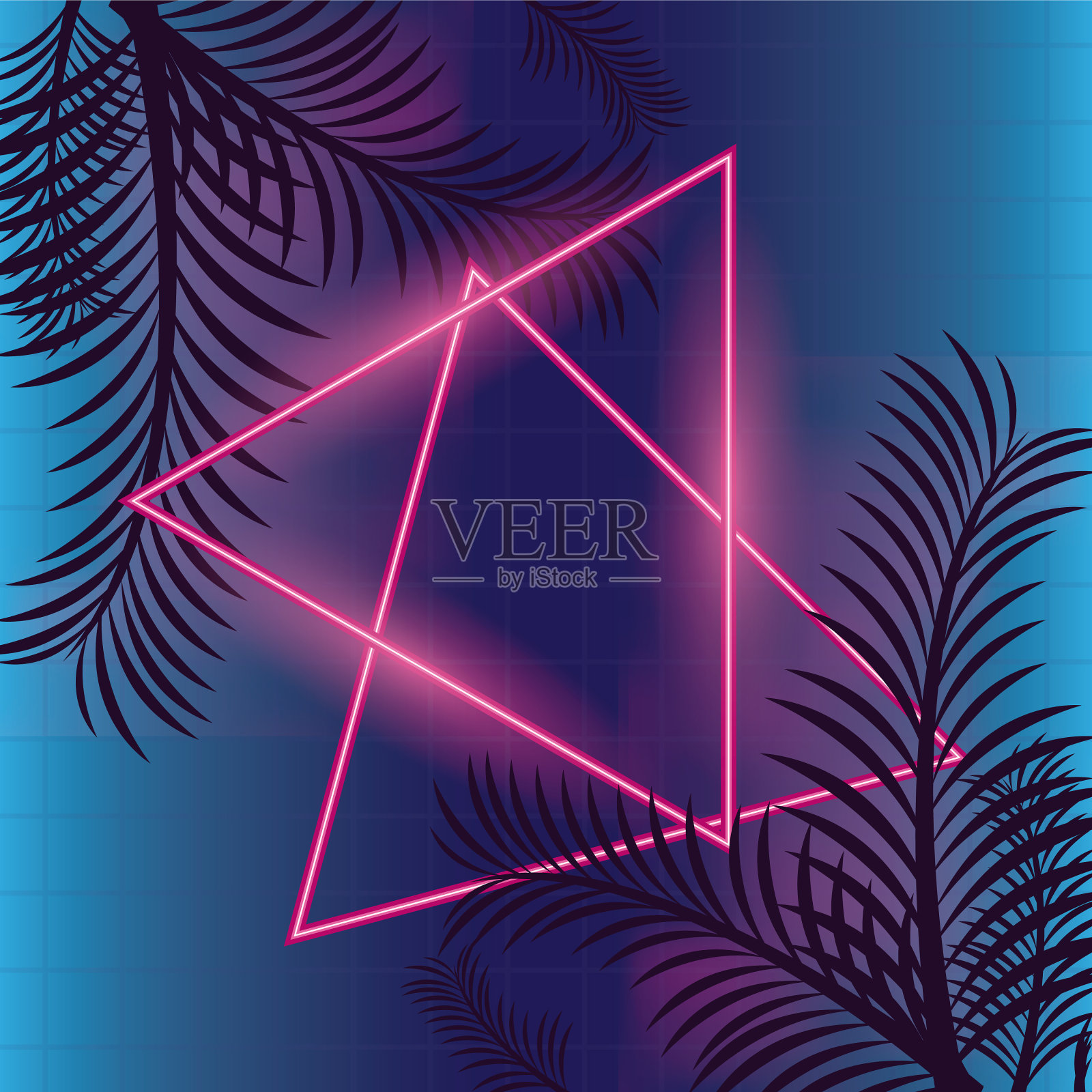 旅游海报与棕榈叶和几何插画图片素材