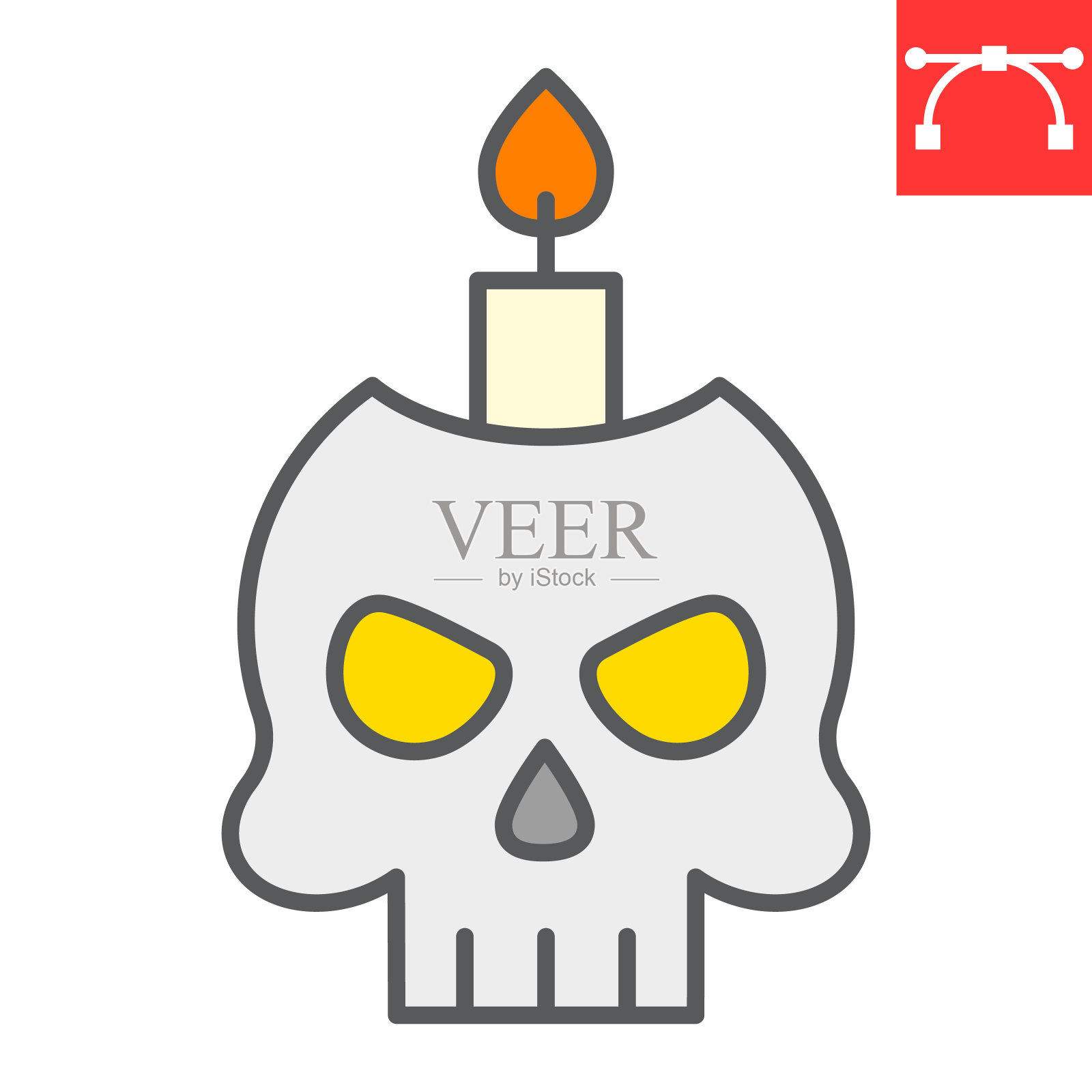 骷髅与蜡烛颜色线图标,万圣节和恐怖,万圣节骷髅符号矢量图形,可编辑的描边填充轮廓图标,eps 10。插画图片素材