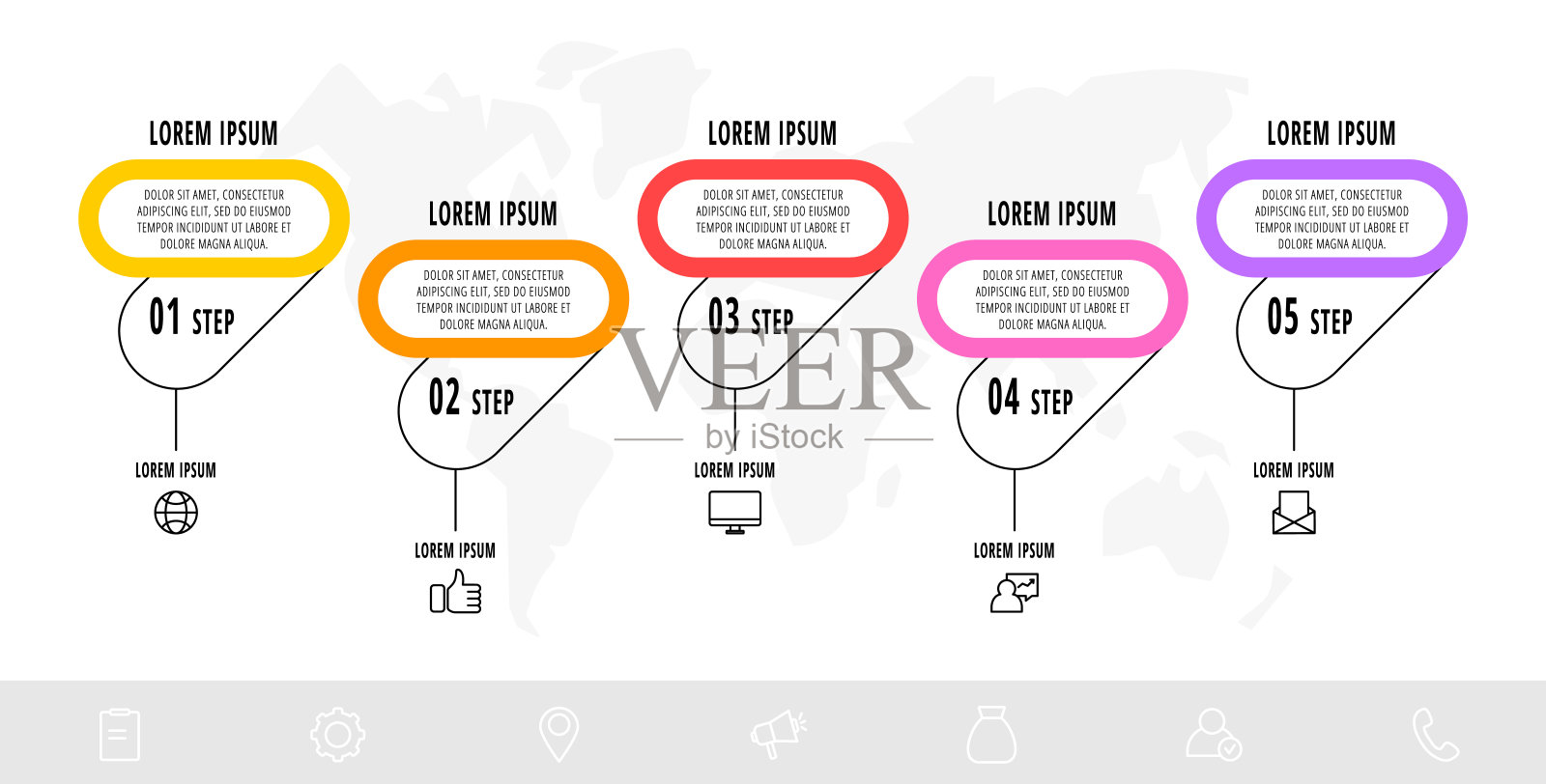 矢量信息图形设计模板5标签和图标。矢量线的概念。插画图片素材