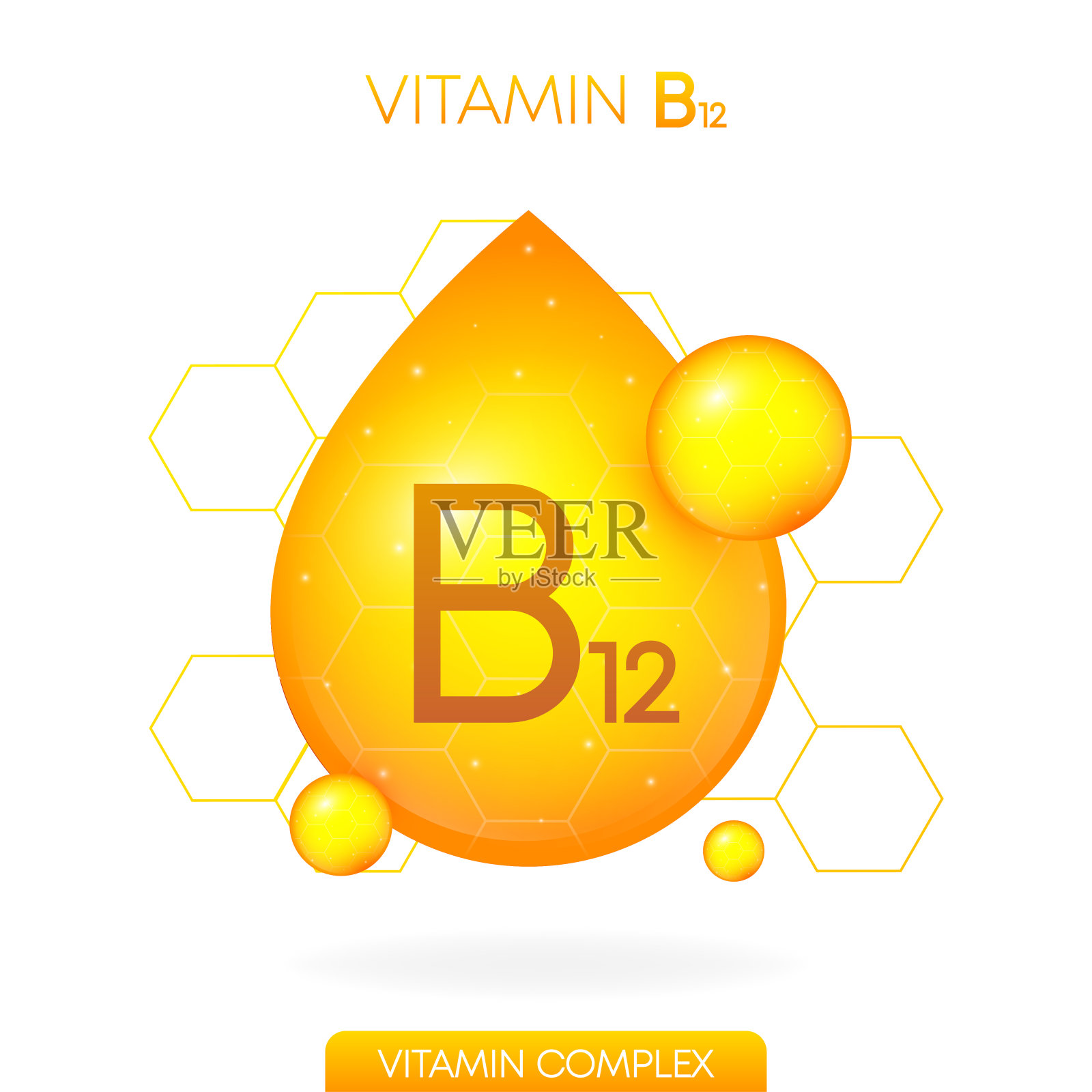 维生素B12逼真的图标。药丸胶囊的形式滴在白色的背景上孤立。向量。插画图片素材
